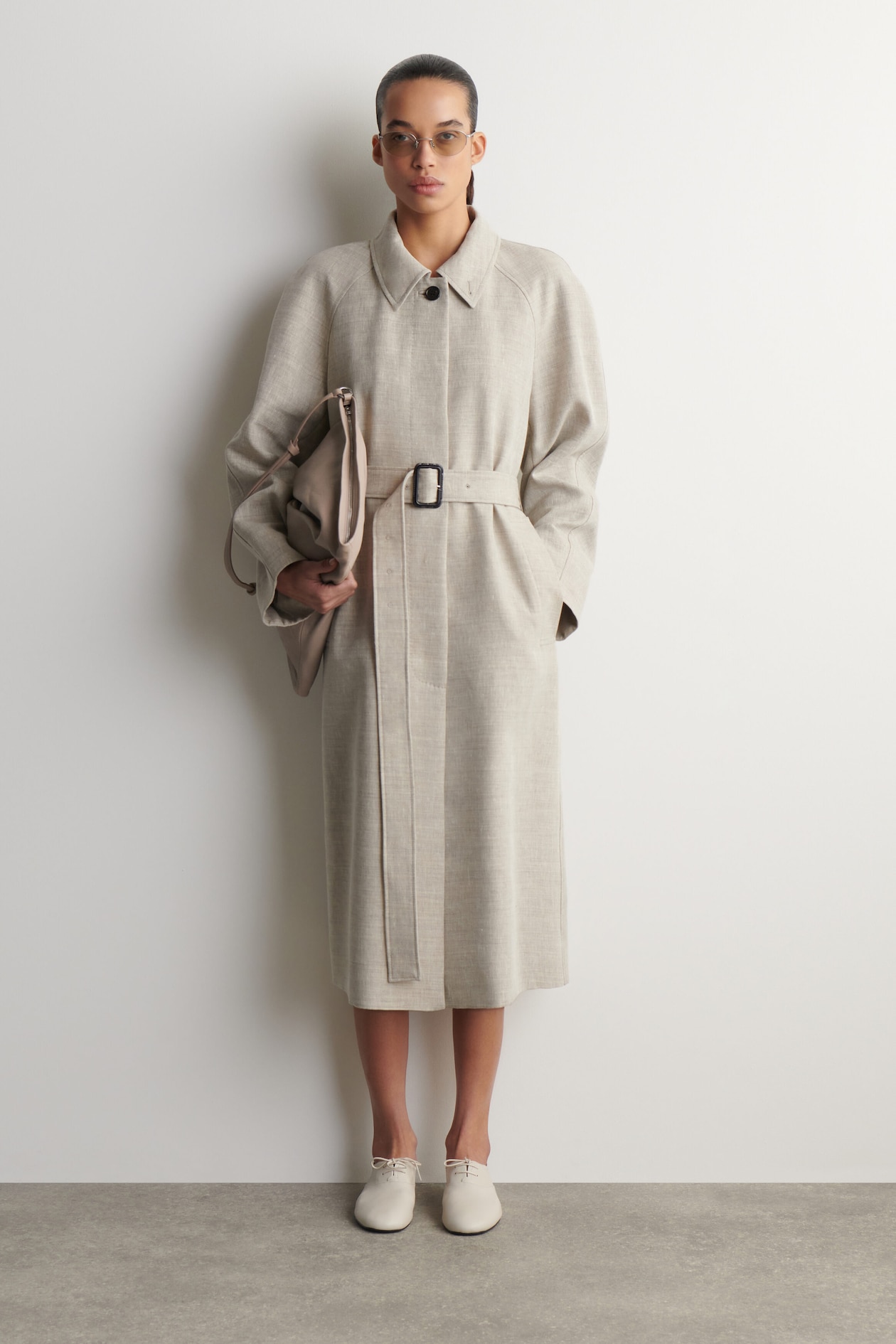LINEN-WOOL LONG TRENCH COAT