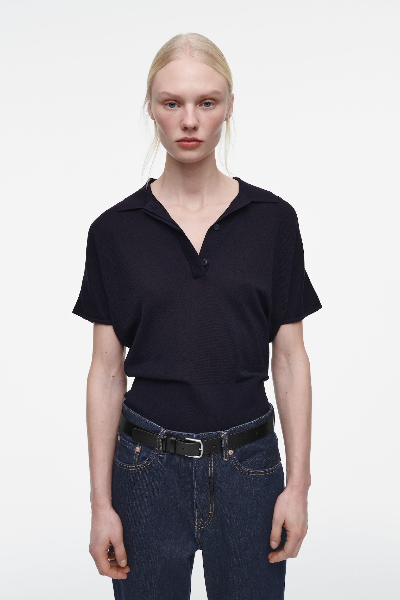 KÖTÖTT PÓLÓING - DARK NAVY/PIROS