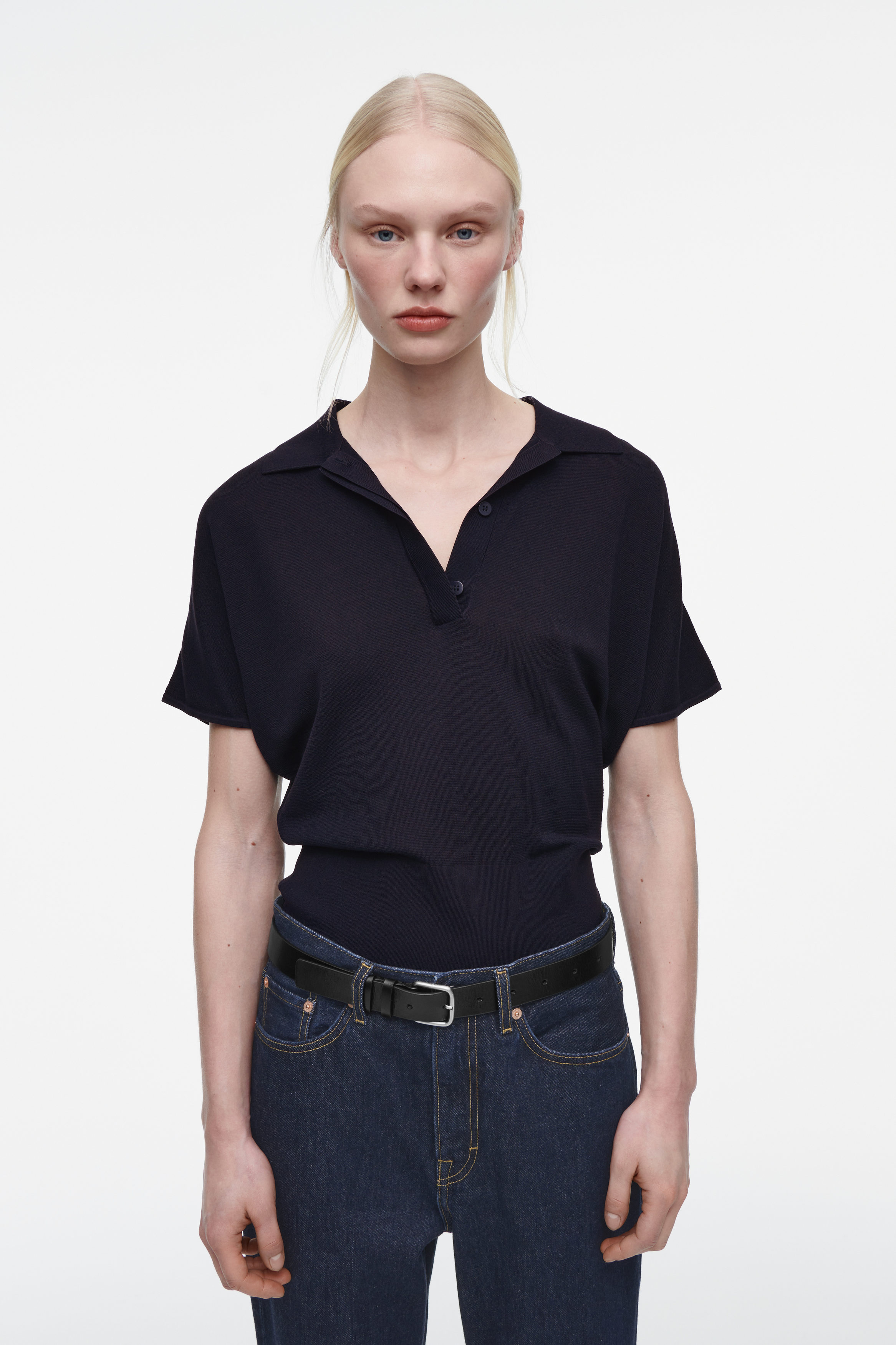 トップス ANATOMICA 18SS Knit Polo-Navy/3 Buy Navy Blue Slim Fit Cotton Rich Short Sleeve Knit Polo