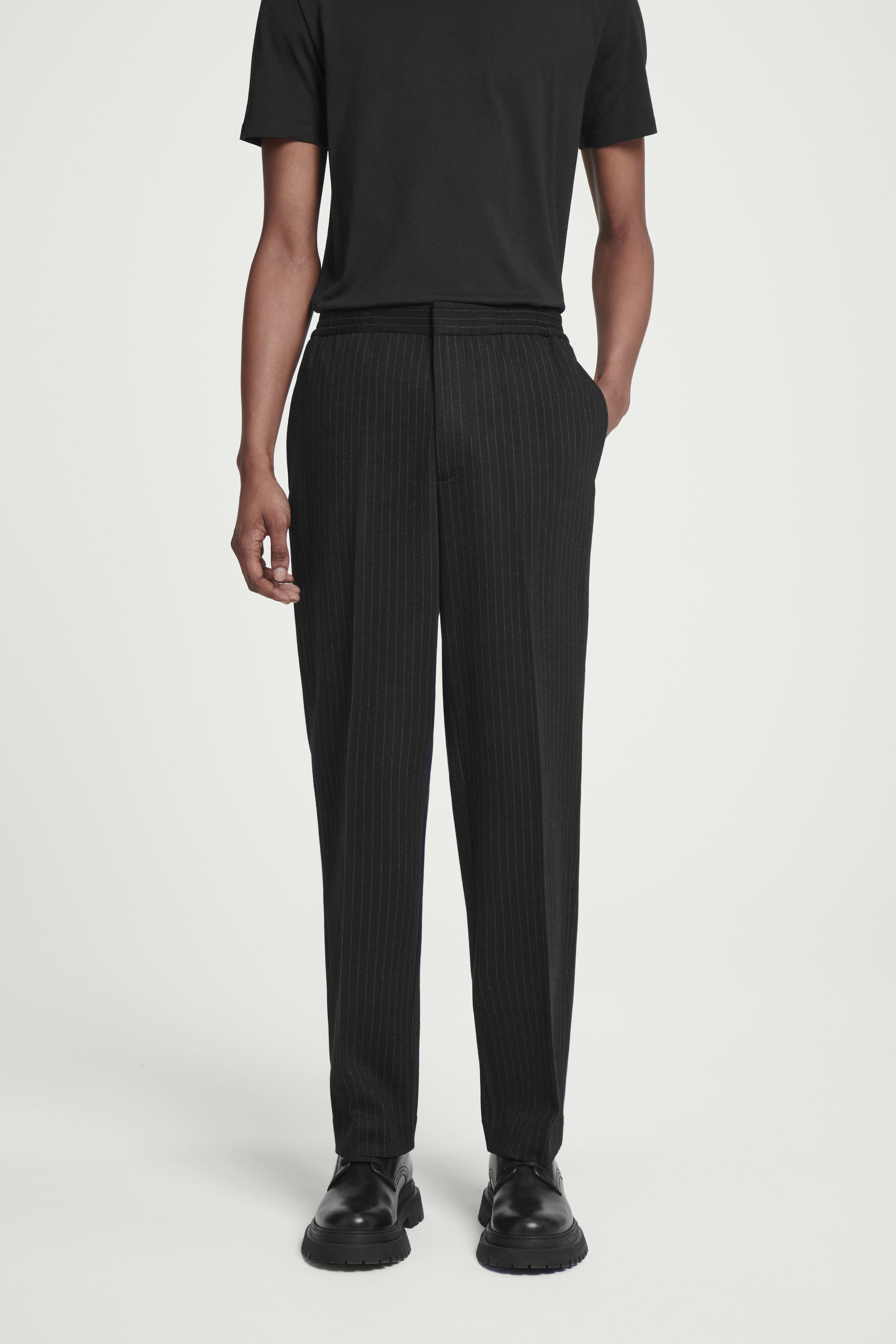 RELAXED ELASTICATED PINSTRIPED TROUSERS