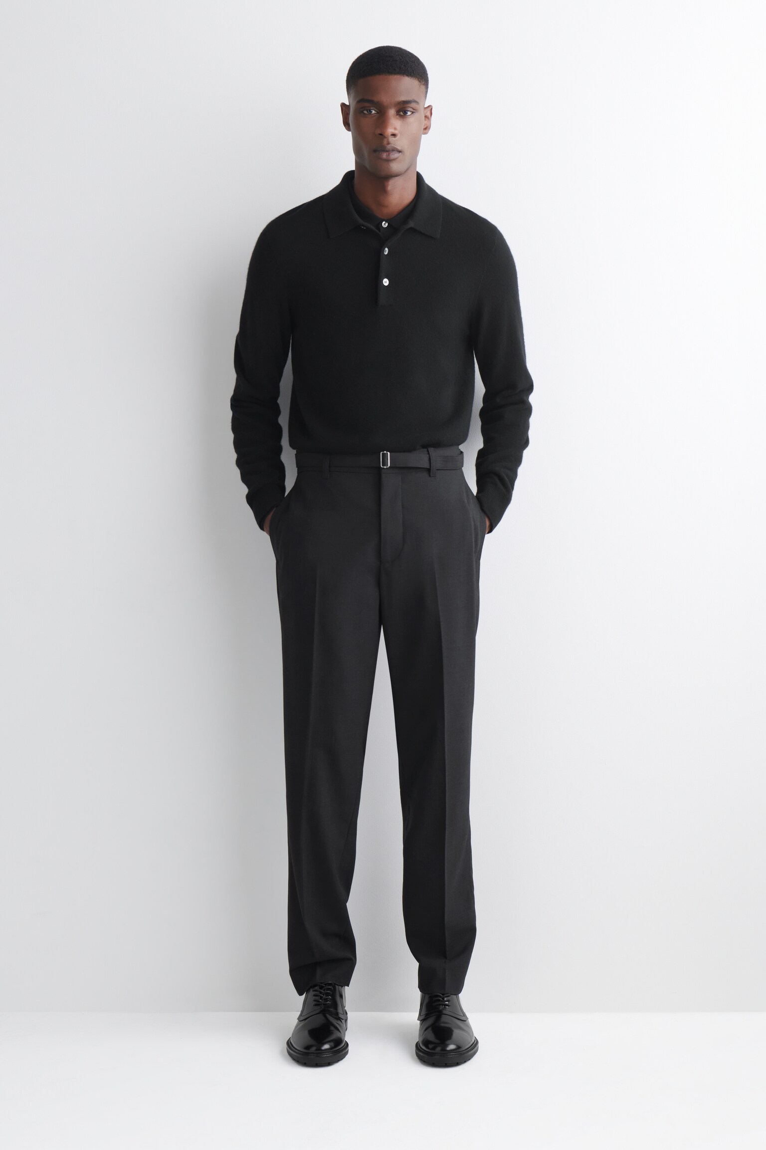 PANTALON SLIM CEINTURÉ EN LAINE MÉLANGÉE - GRIS/BRUN FONCÉ - 2