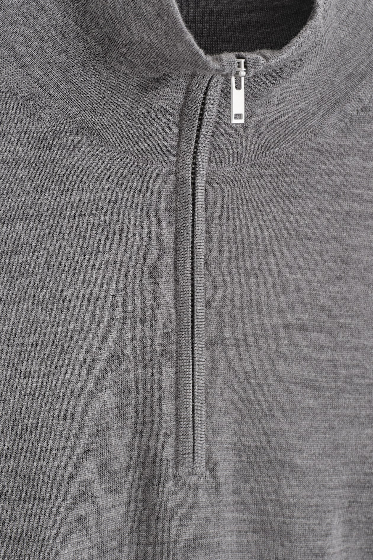MERINO WOOL ZIP-UP MOCK-NECK SWEATER — GRAY MÉLANGE
