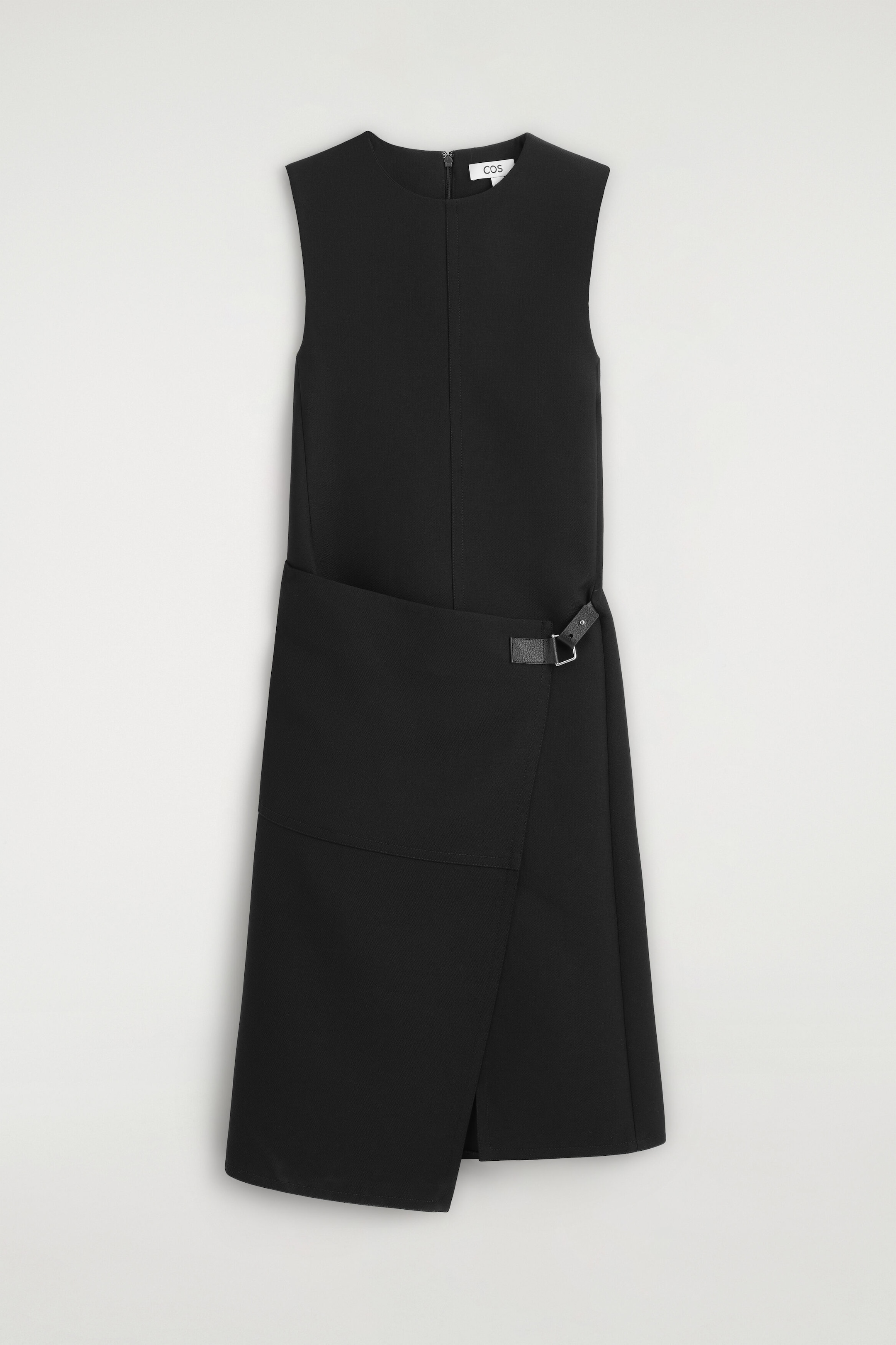 BELT-DETAIL DOUBLE-FACED WOOL MIDI DRESS - BLACK