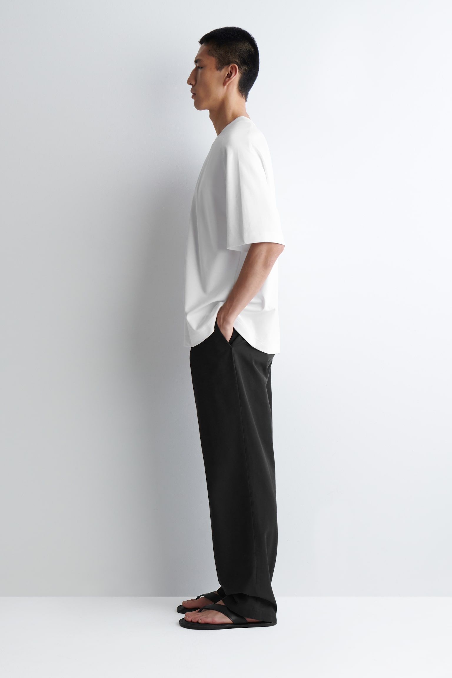 T-SHIRT OVERSIZE Z BAWEŁNY DWUŁOŻYSKOWEJ - BIAŁY/CZARNY/ BIAŁY - 6