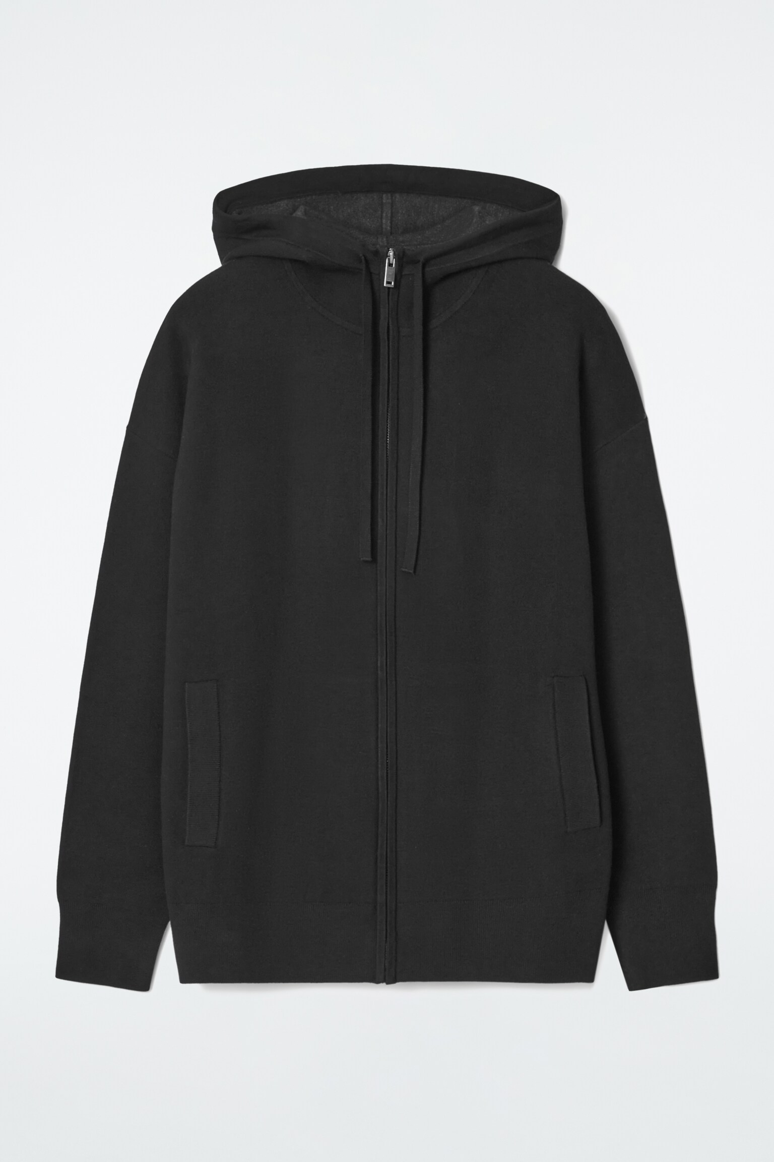 DOUBLE-FACED KNITTED ZIP-UP HOODIE - BLACK