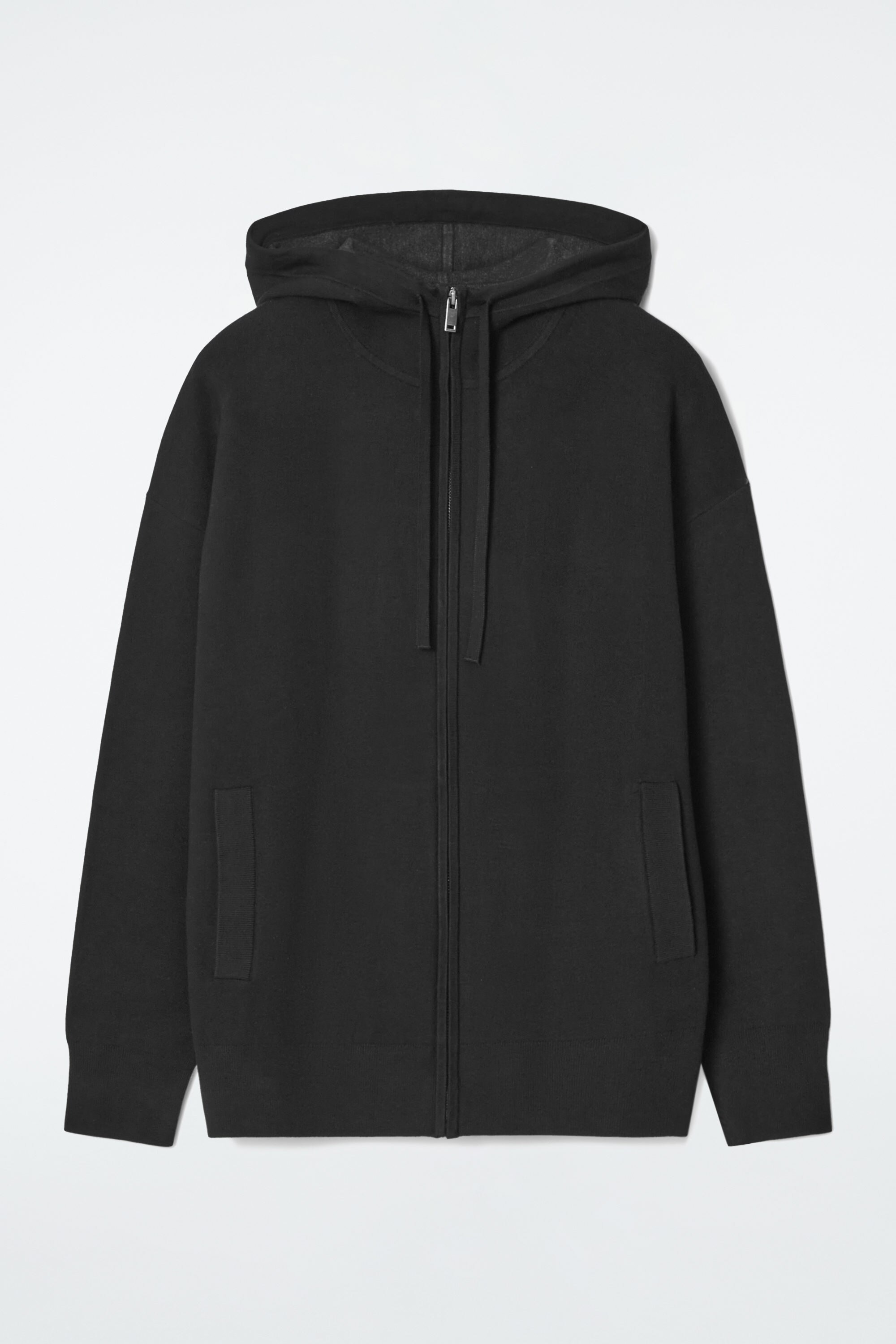 DOUBLE-FACED KNITTED ZIP-UP HOODIE - BLACK | COS