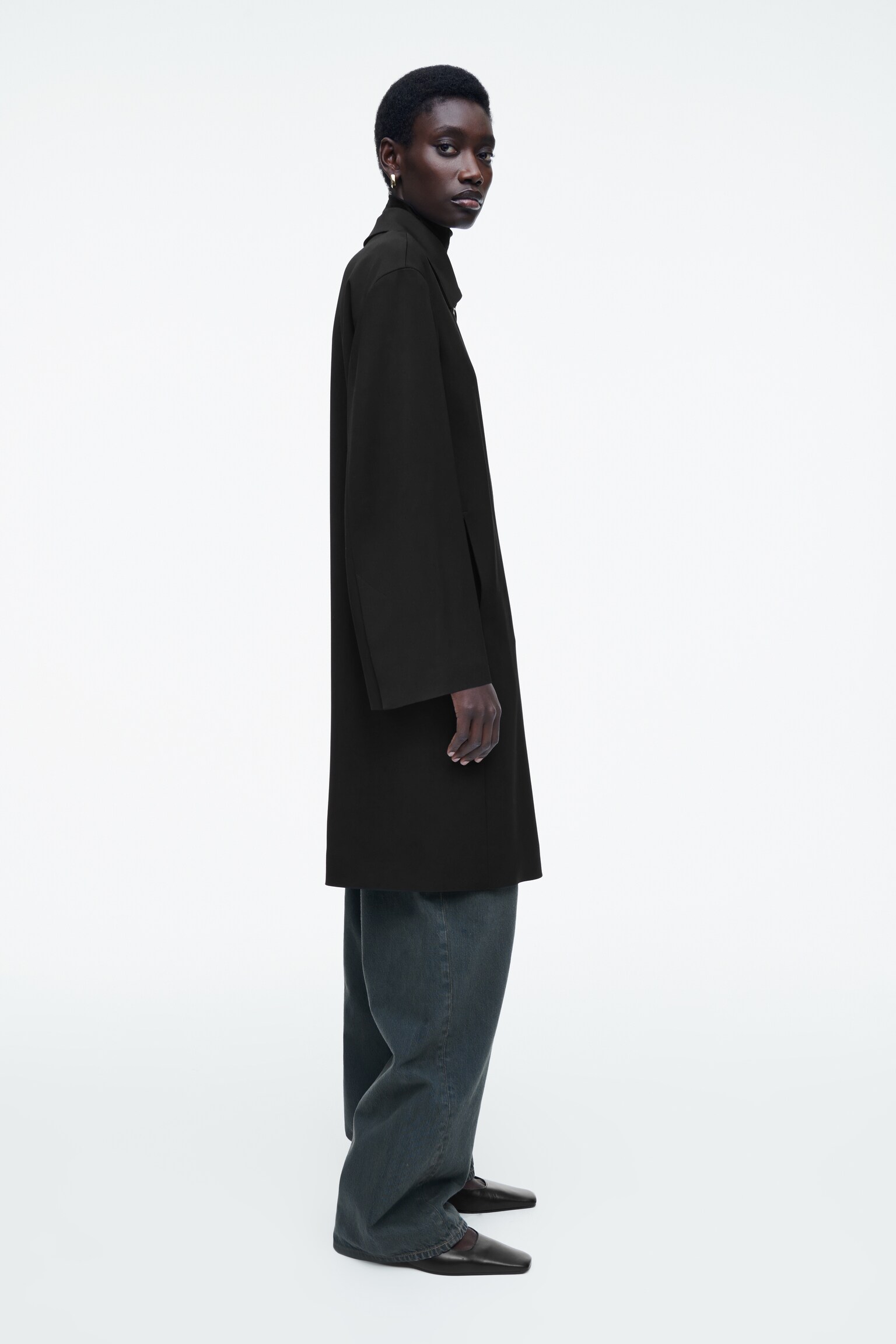 SINGLE-BREASTED CAR COAT - BLACK - 6
