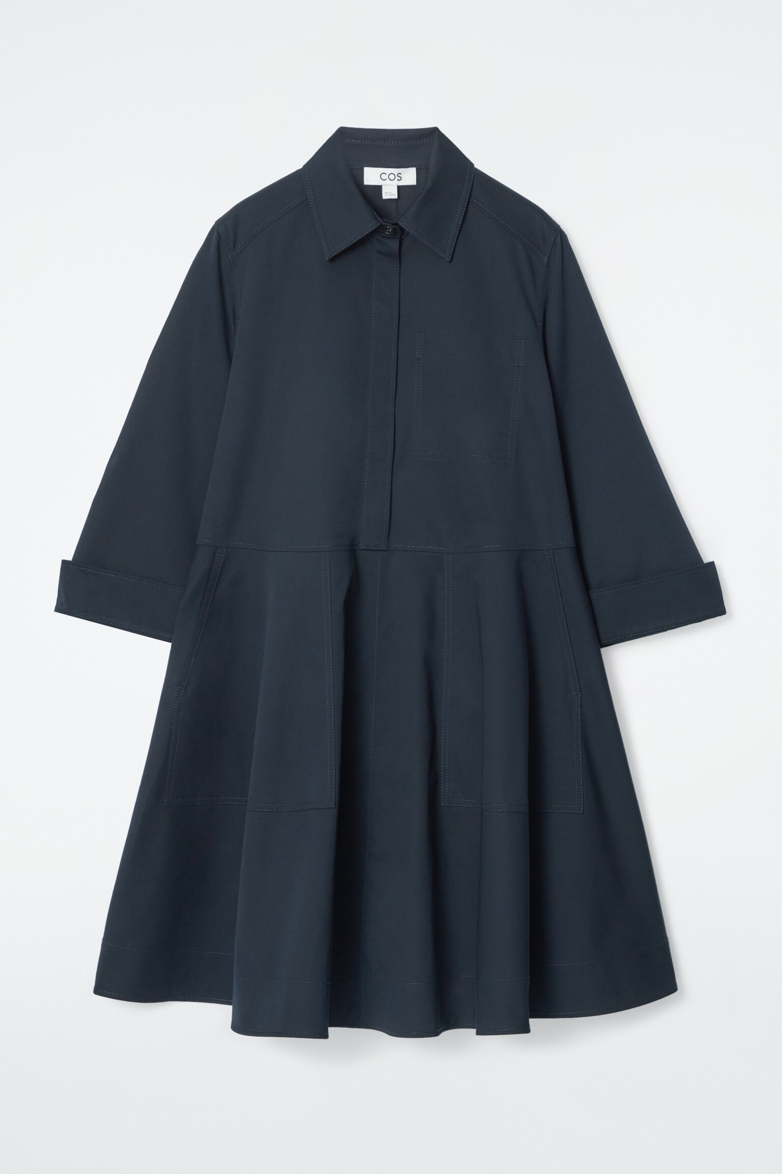 COTTON UTILITY SHIRT DRESS - NAVY/BEIGE