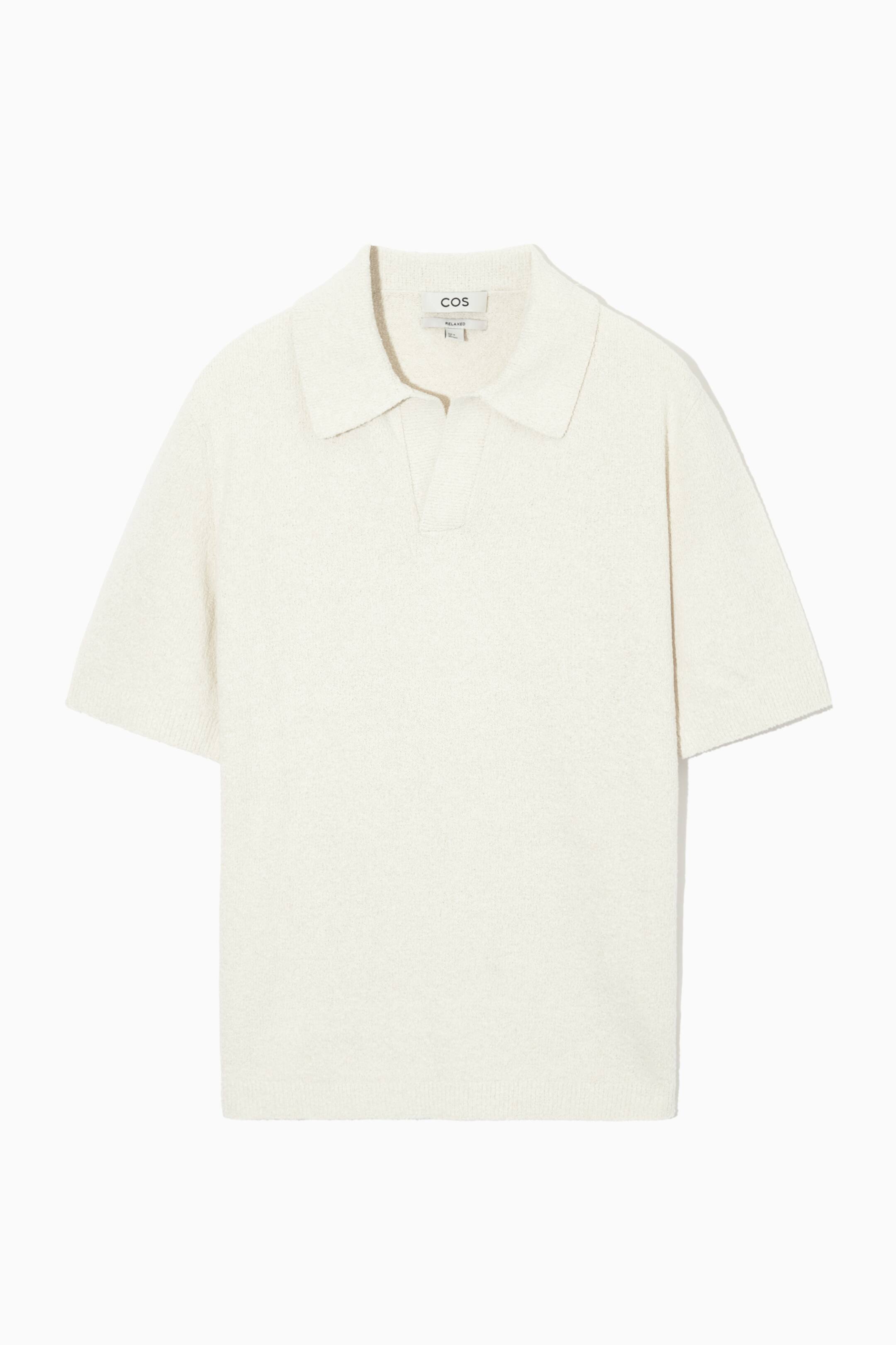 Se større billede: BOUCLÉSTRIKKET POLOSHIRT I BOMULD – RELAXED - WHITE - HERRE | H&M DK 1