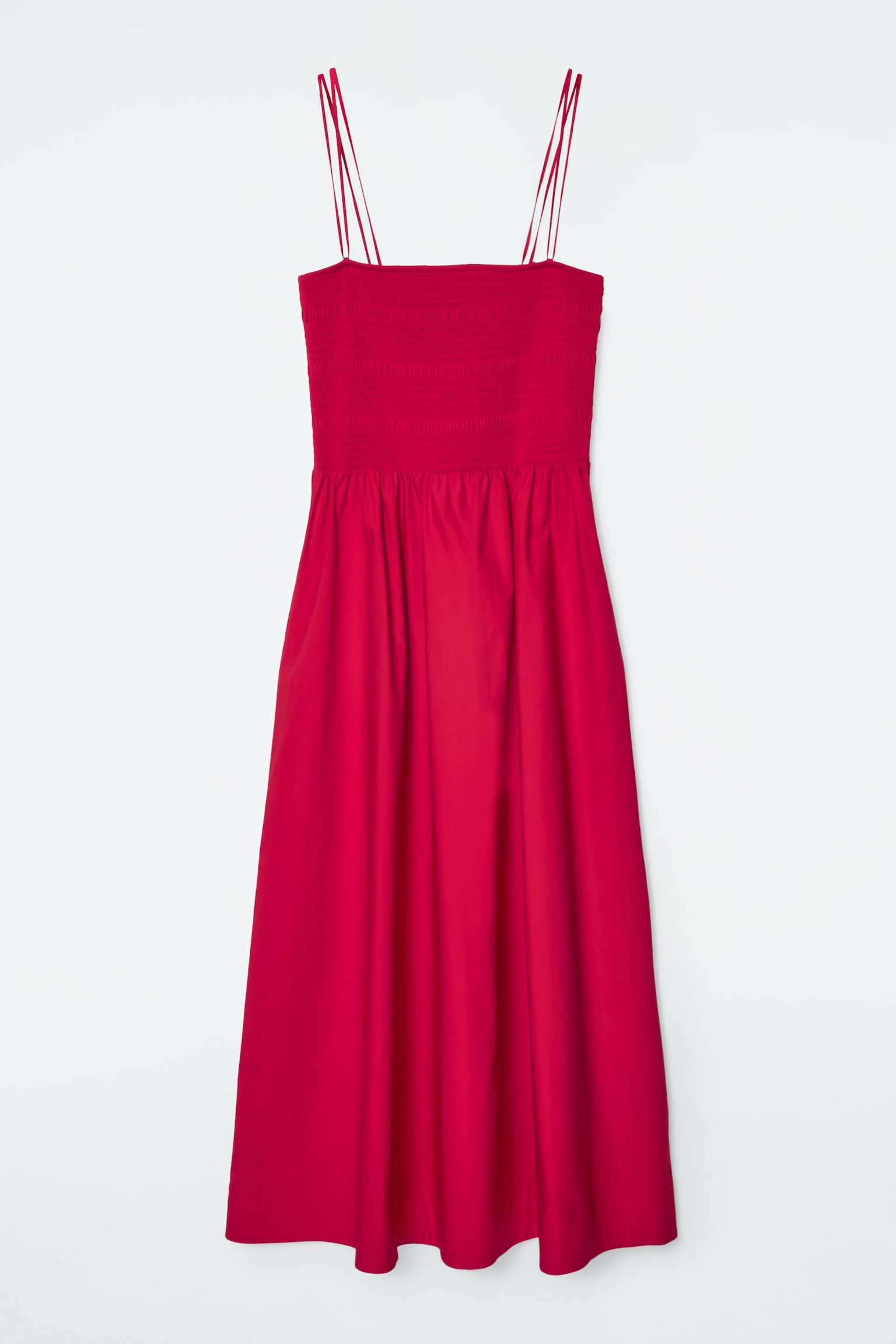 SHIRRED MIDI DRESS - RED/WHITE/BLACK