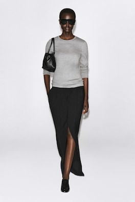 SLIM RIBBED COTTON LONG-SLEEVED TOP — GRAY MÉLANGE 2