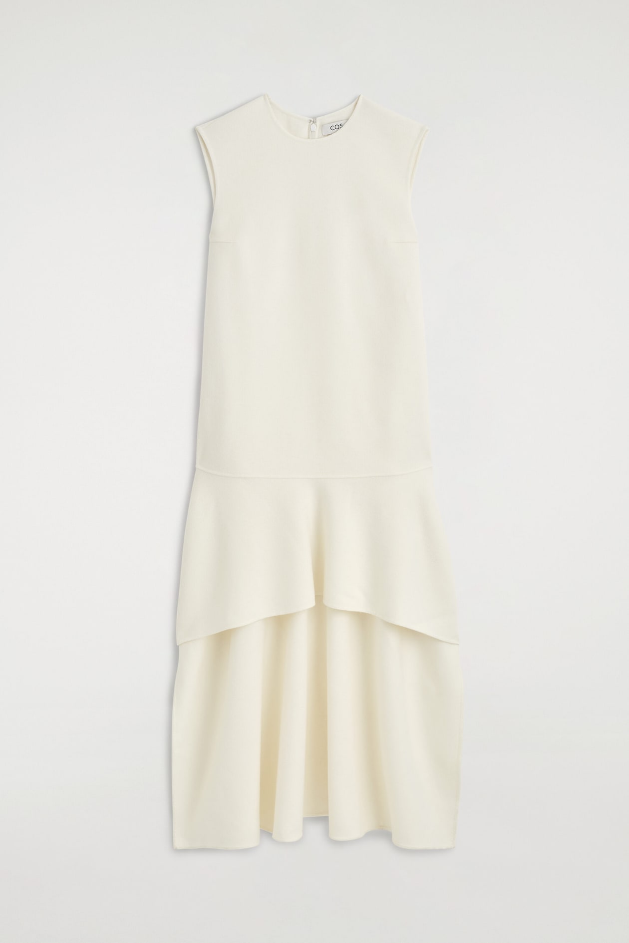DROPPED-WAIST DOUBLE-FACED WOOL DRESS — OYSTER