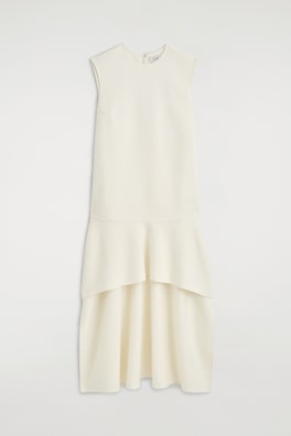 DROPPED-WAIST DOUBLE-FACED WOOL DRESS — OYSTER 9