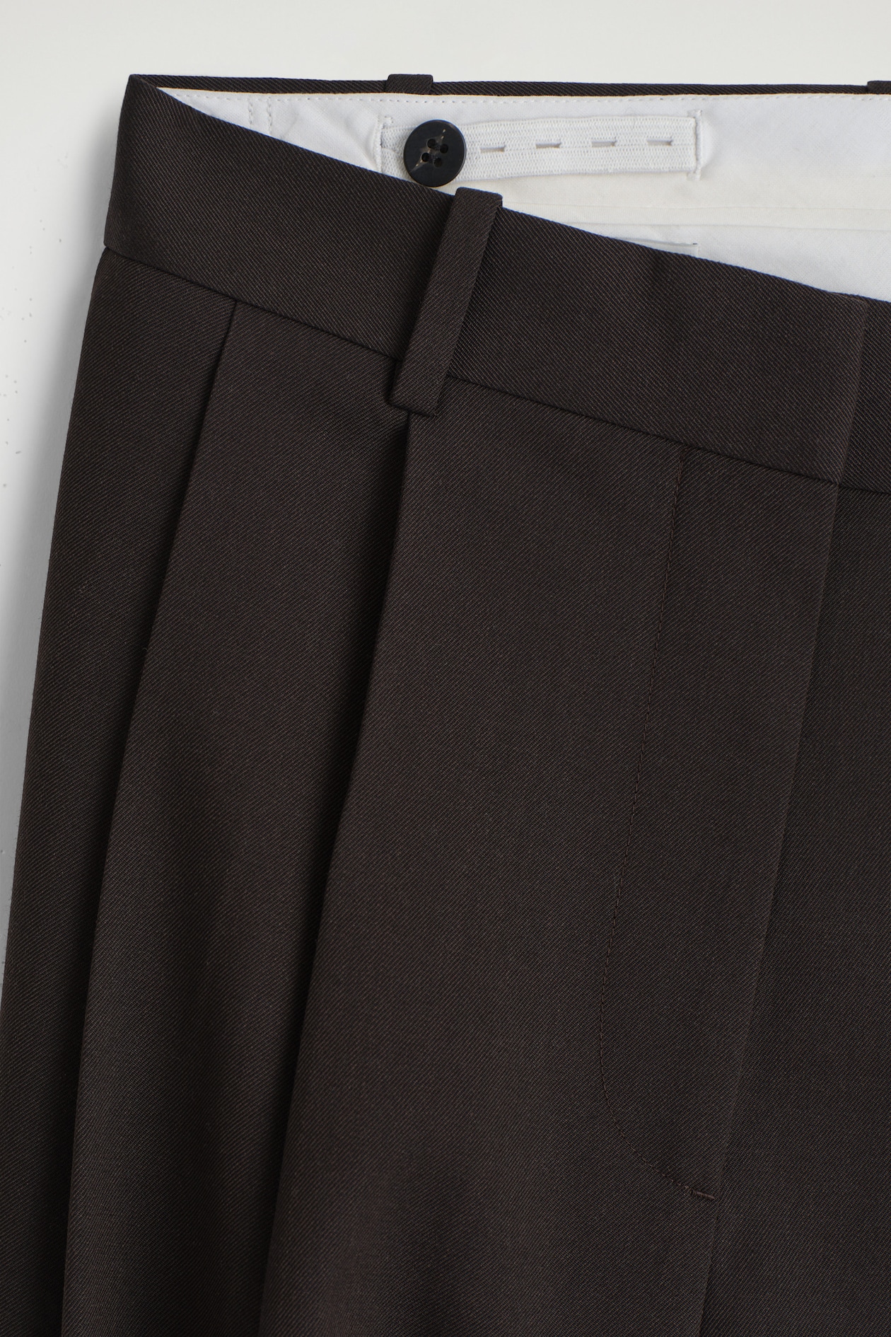 RELAXED TWILL WIDE-LEG PANTS — DARK BROWN