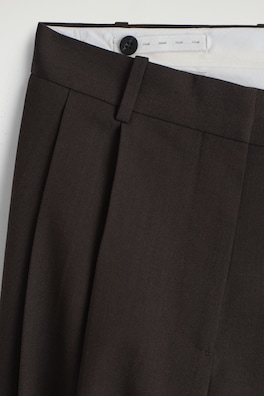 RELAXED TWILL WIDE-LEG PANTS — DARK BROWN 1