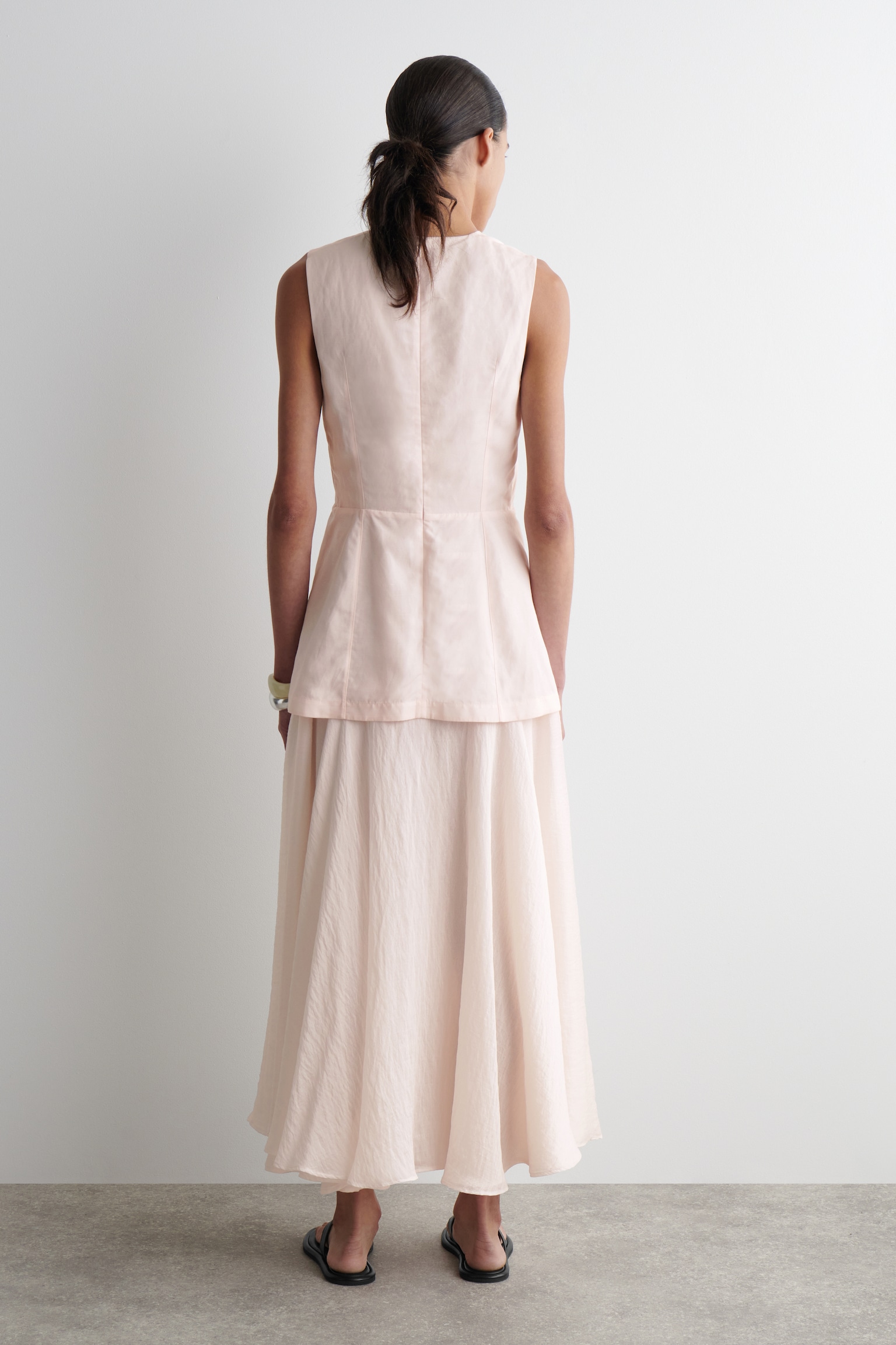 LAYERED PEPLUM MIDI DRESS - LIGHT PINK/BLACK - 5