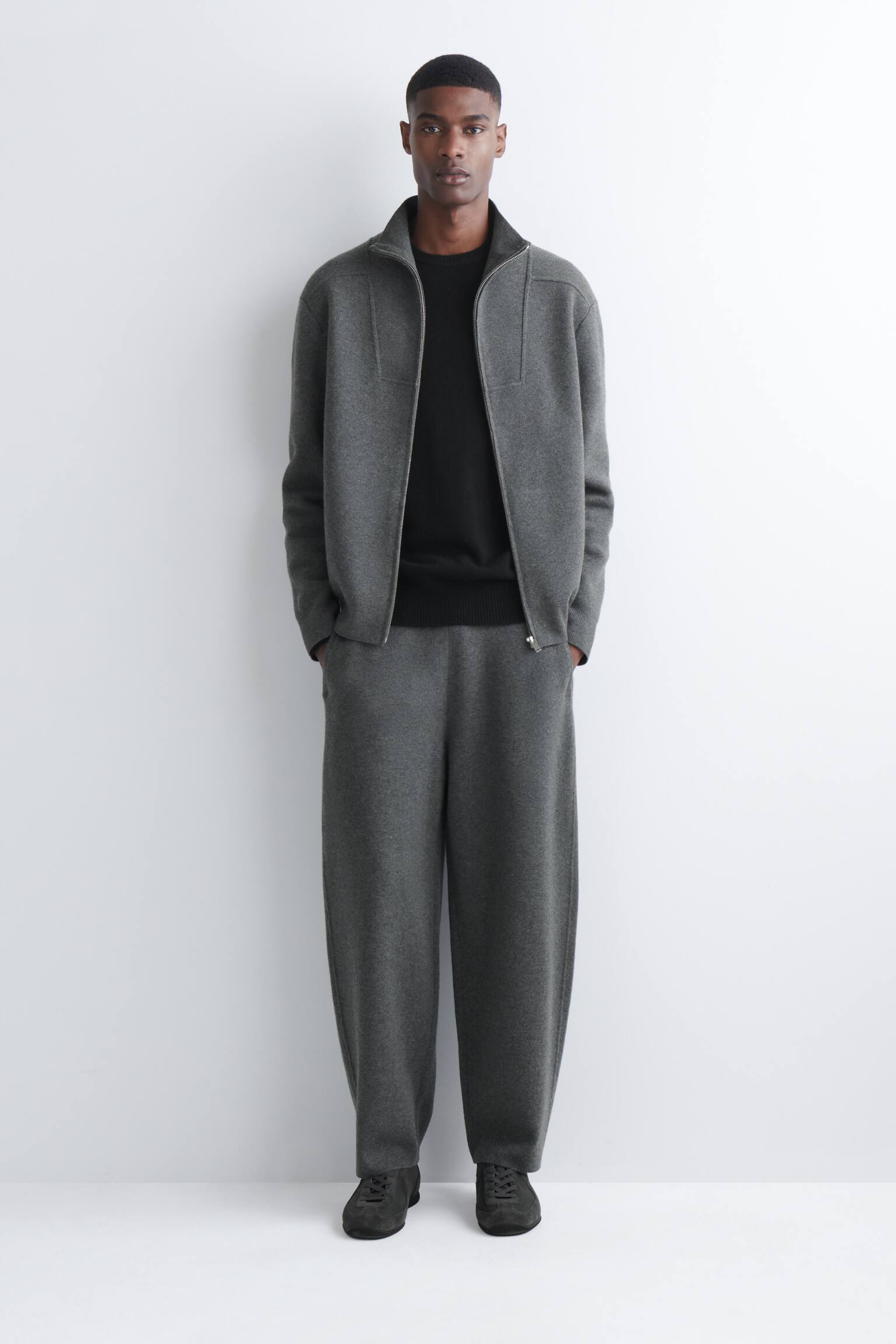 ז'קט רוכסן מצמר מרינו - אפור - 5