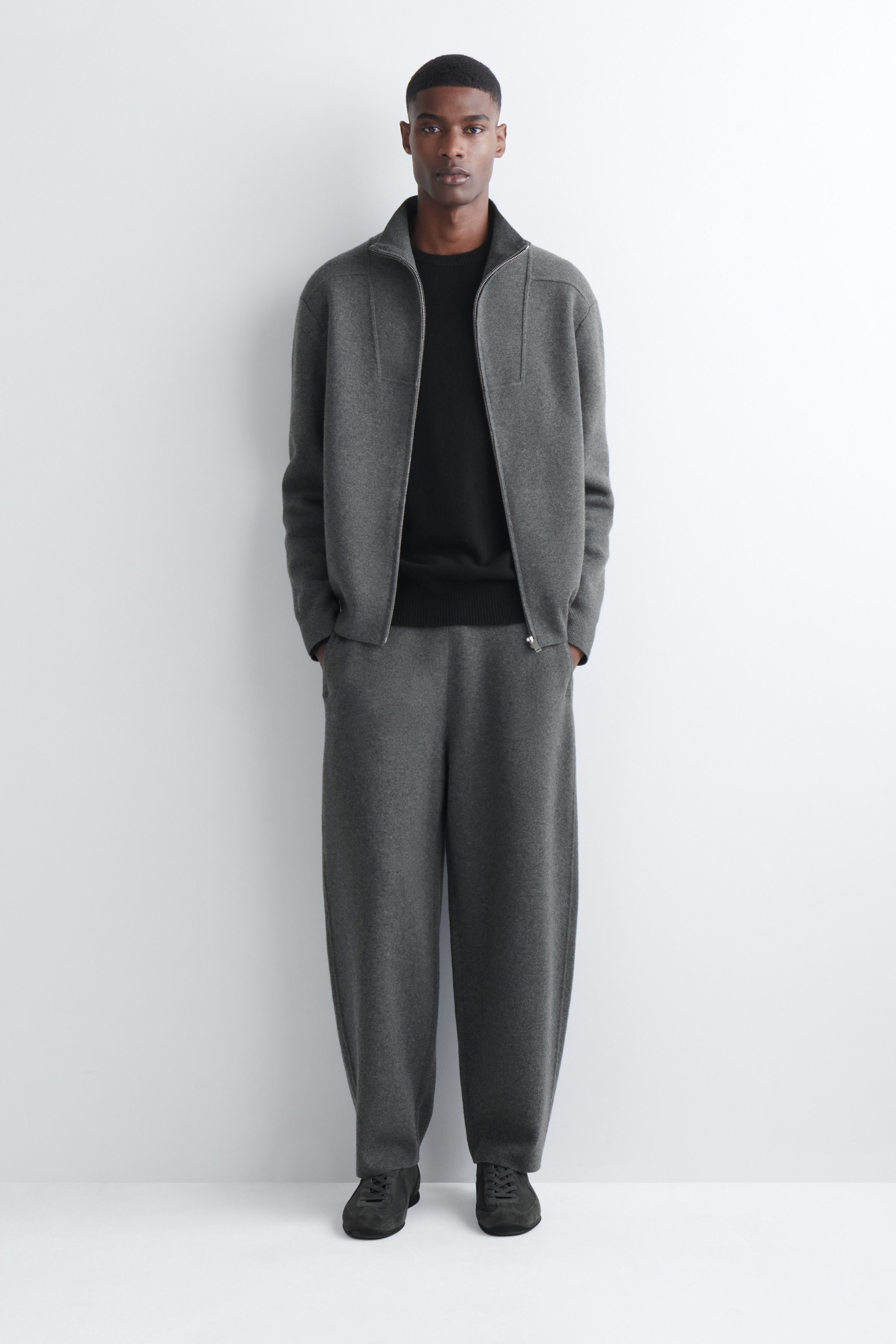 MERINO WOOL ZIP-UP TRACK JACKET - GRAY | COS US