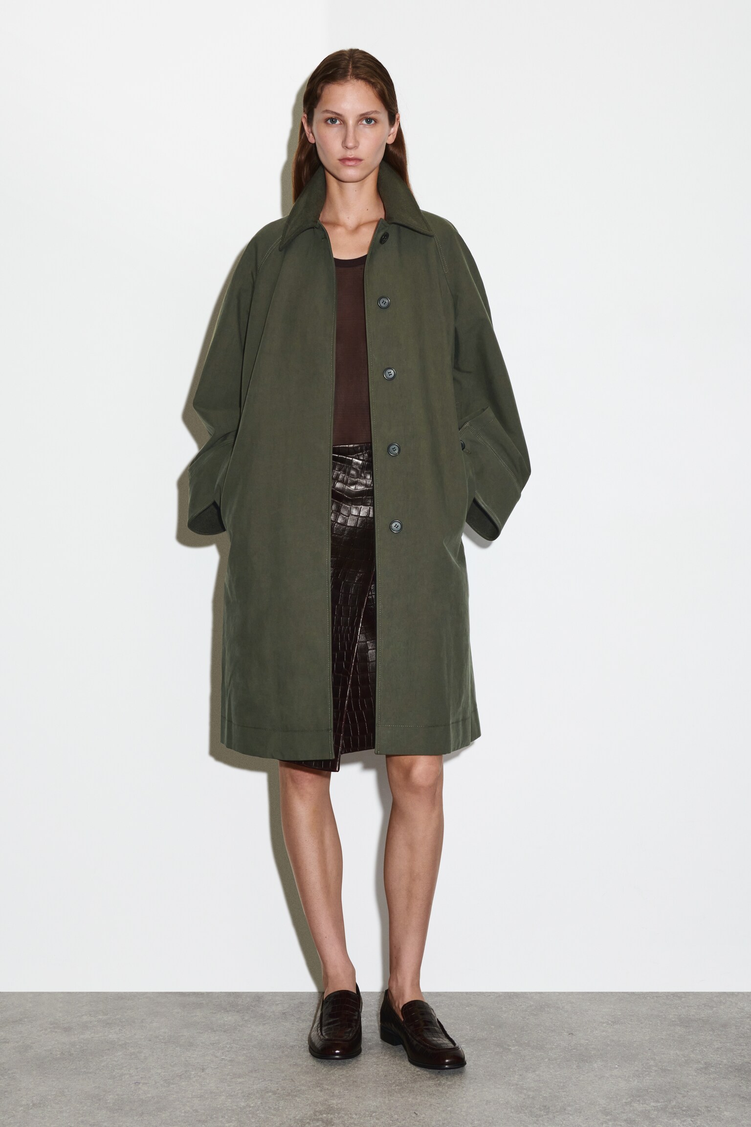 WOOL-TRIMMED CAR COAT - DARK KHAKI - 1