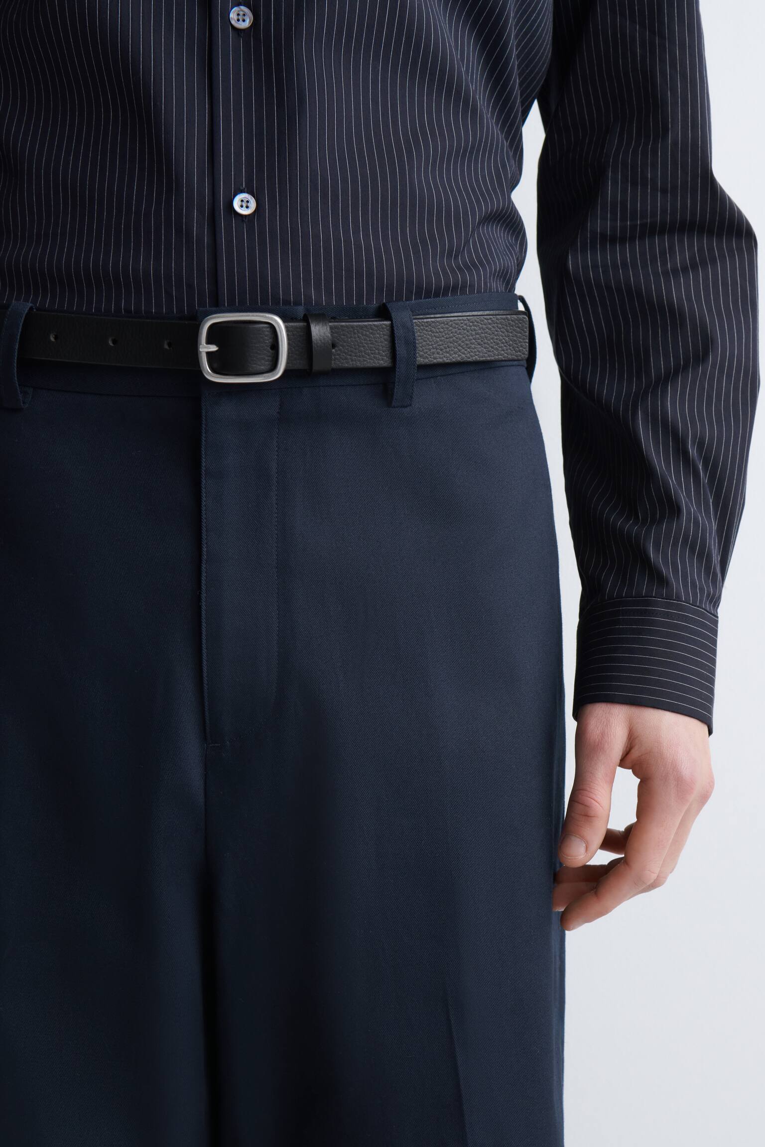 COTTON-LINEN RELAXED-FIT STRAIGHT-LEG TROUSERS - NAVY - 5