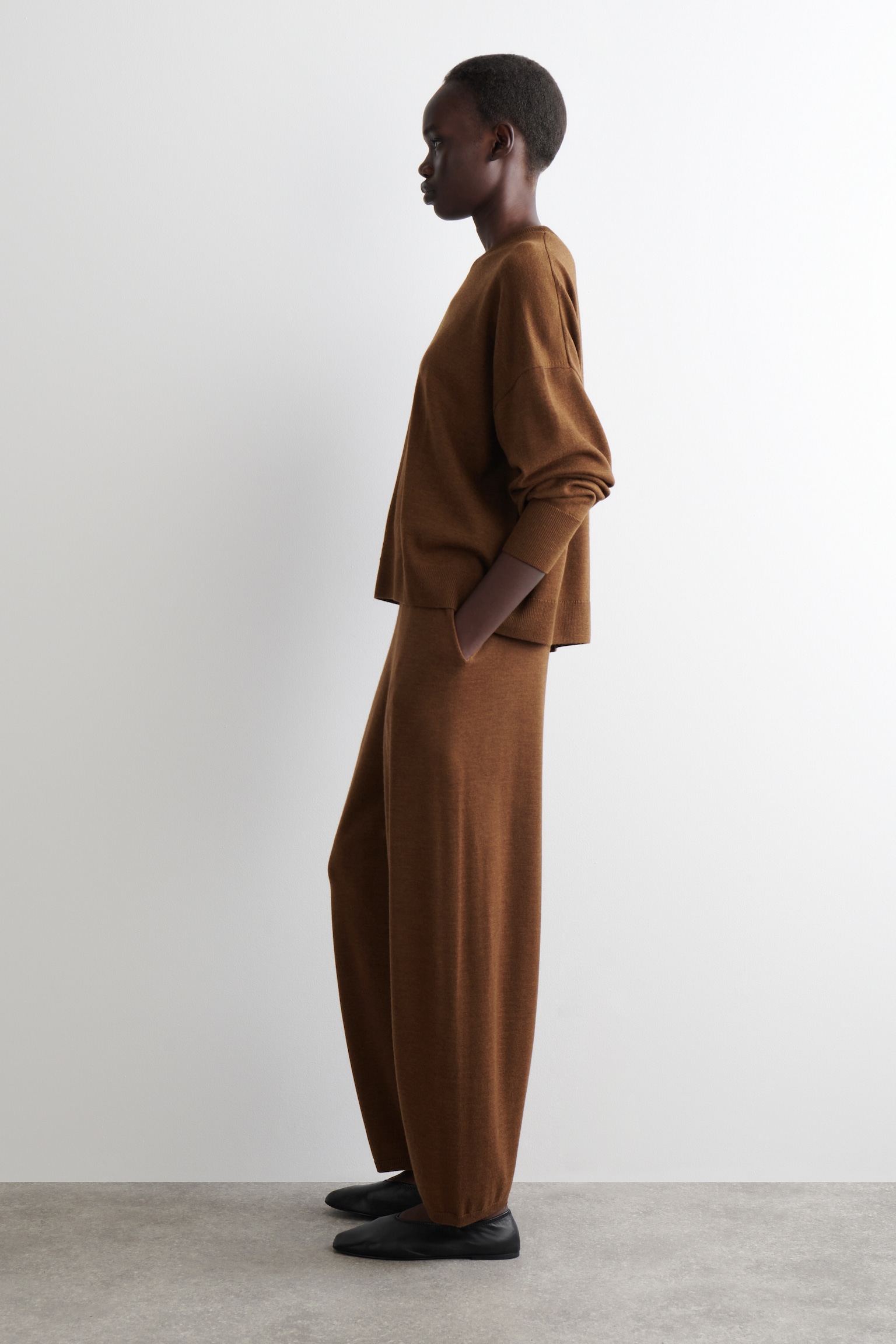 PANTALON BARREL EN LAINE MÉRINOS - BRUN CHINÉ/NOIR - 4