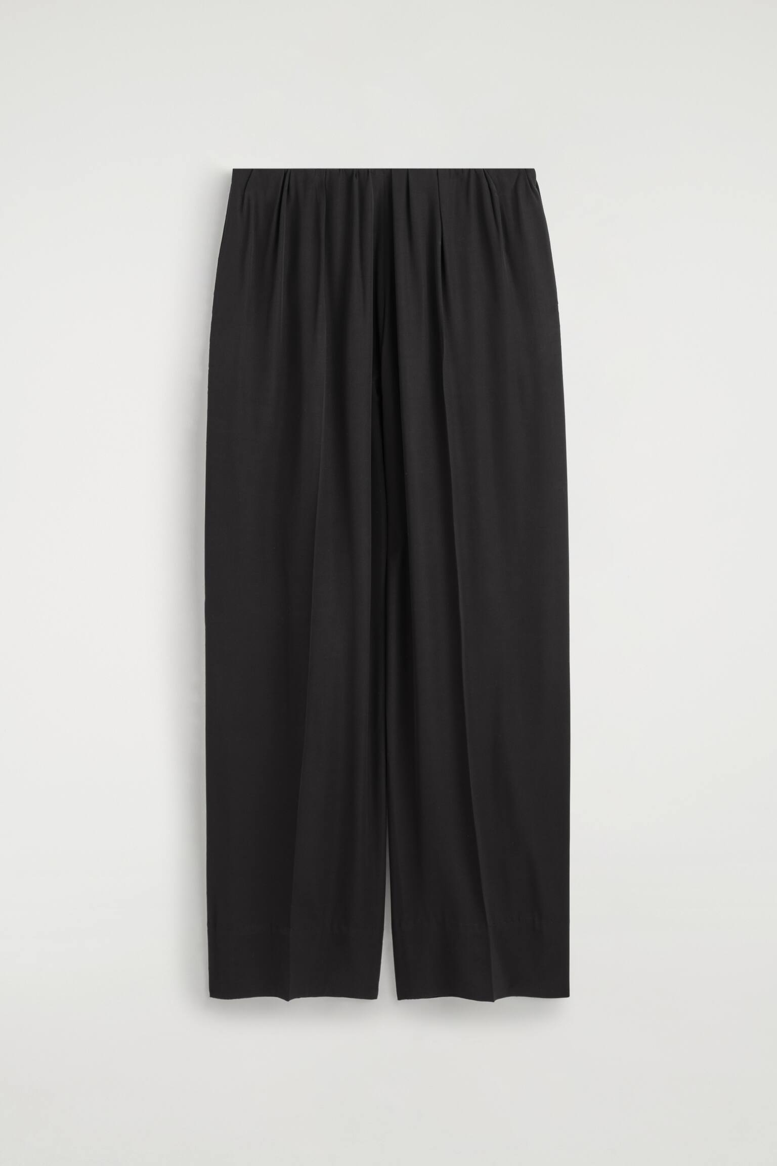 ELASTICATED TWILL STRAIGHT-LEG TROUSERS - שחור/אפור בהיר - 1