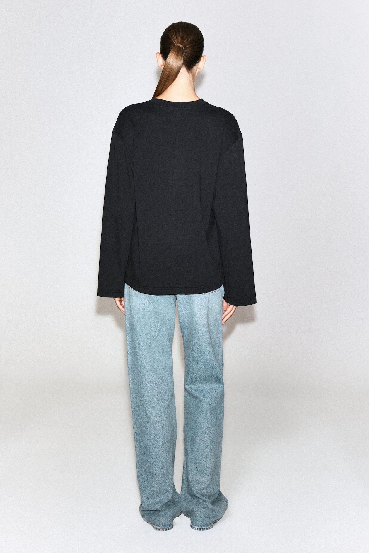 BRUSHED-COTTON LONG-SLEEVED T-SHIRT — BLACK
