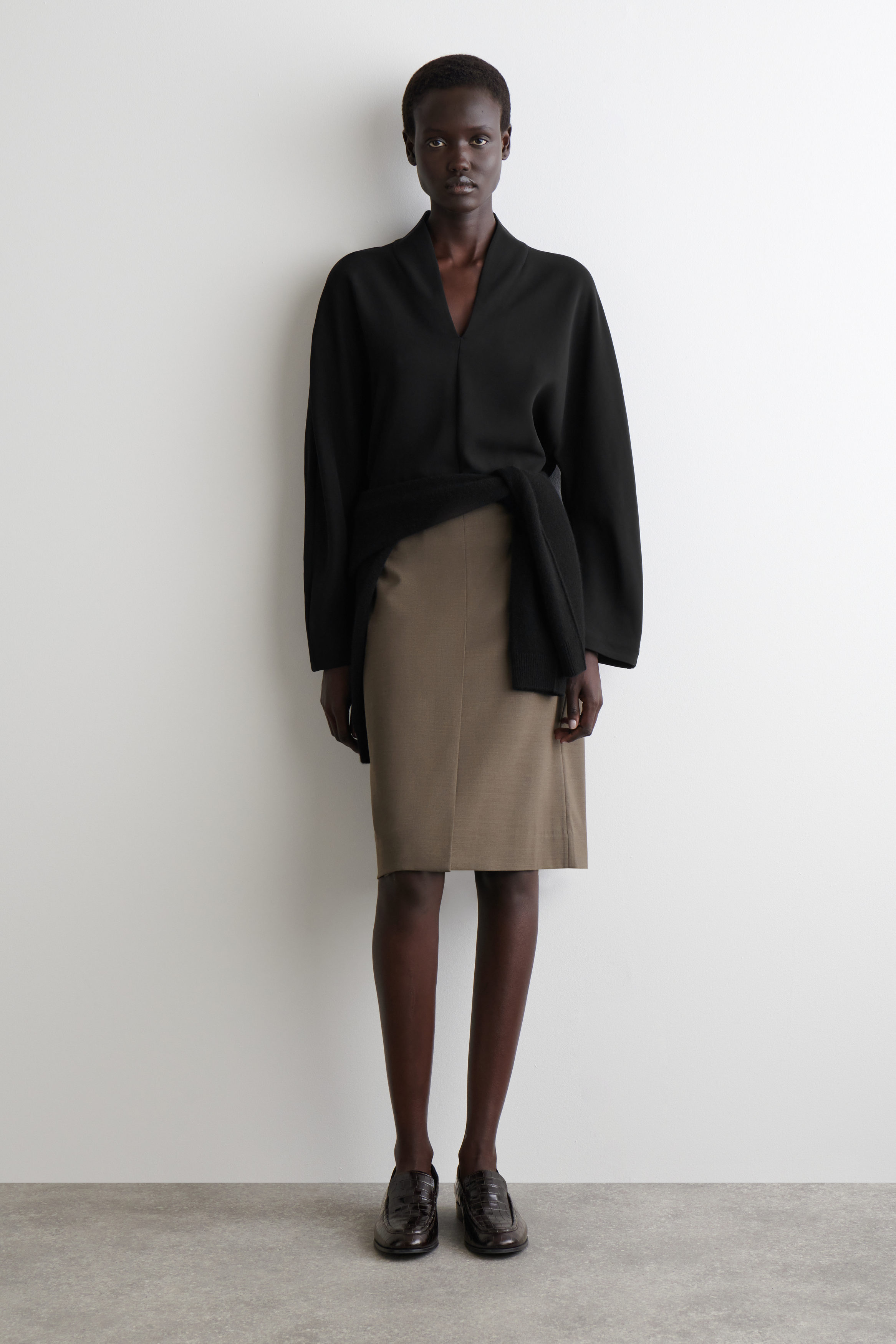 DRAPED-COLLAR BLOUSE - BLACK | COS US