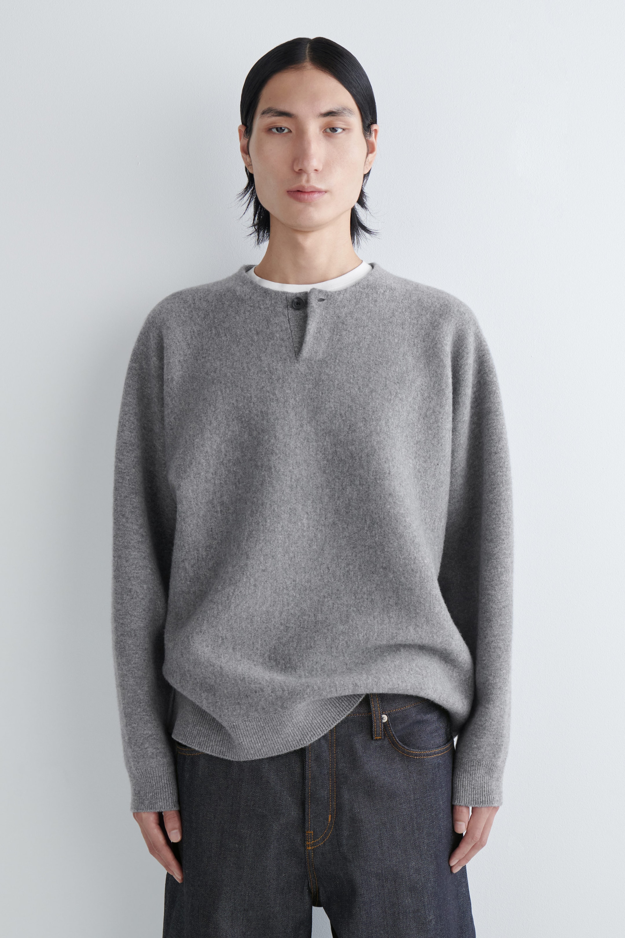 DOUBLE-FACED MERINO WOOL HENLEY SWEATER