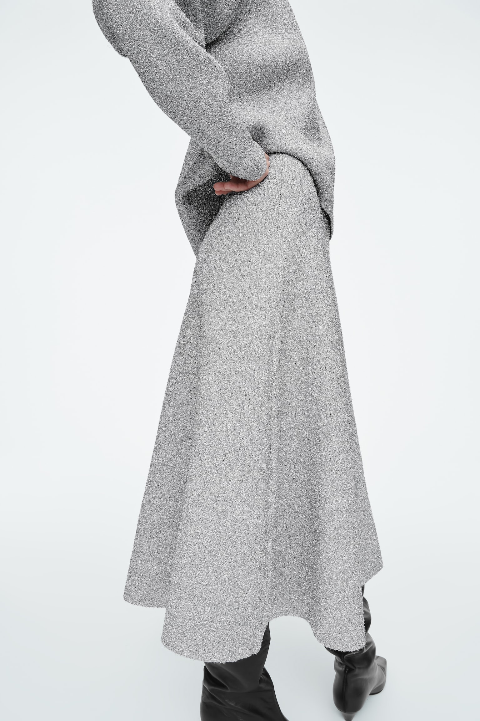 SPARKLY MERINO WOOL MIDI SKIRT - SILVER - 4