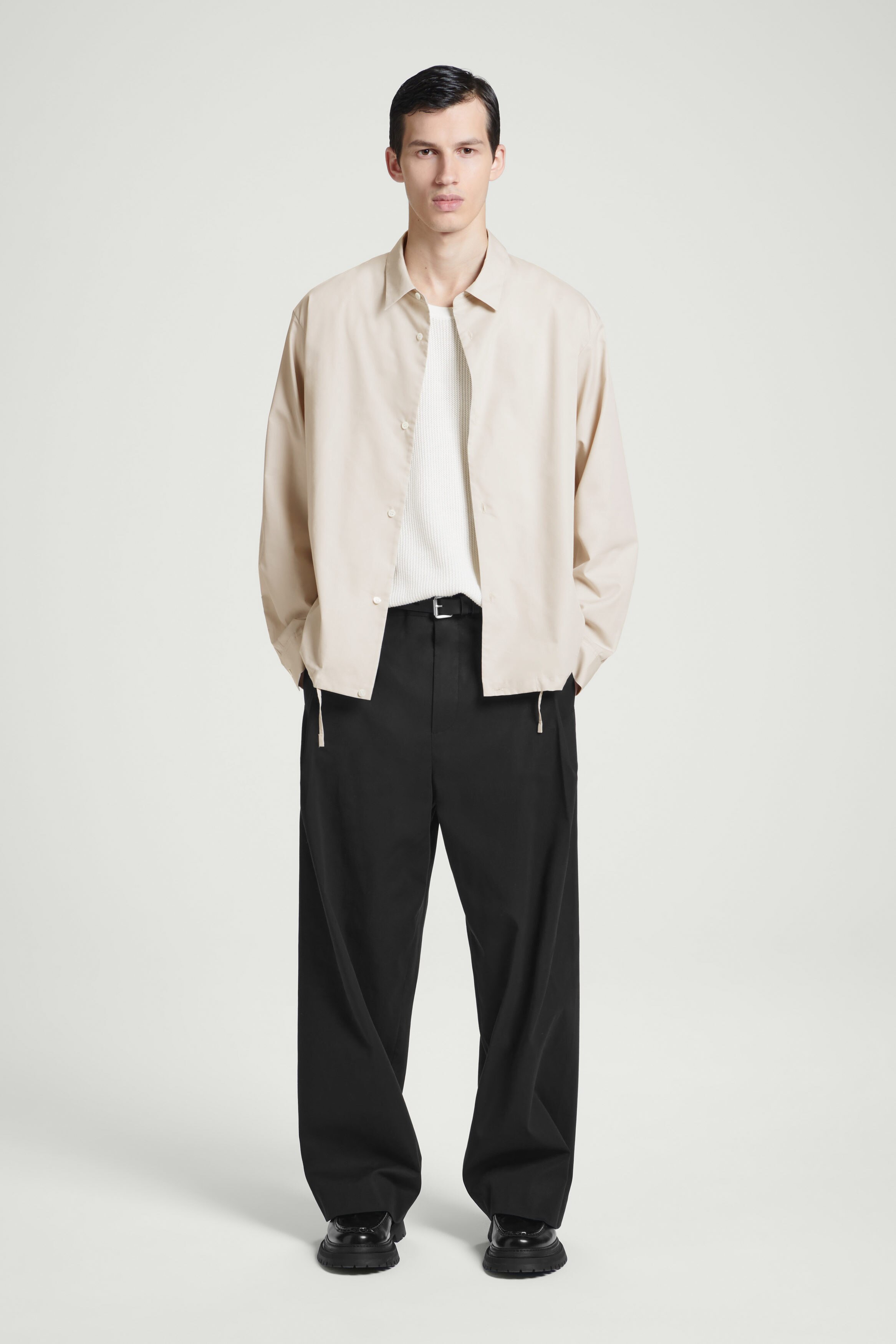 RELAXED DRAWSTRING COTTON SHIRT - BEIGE | COS