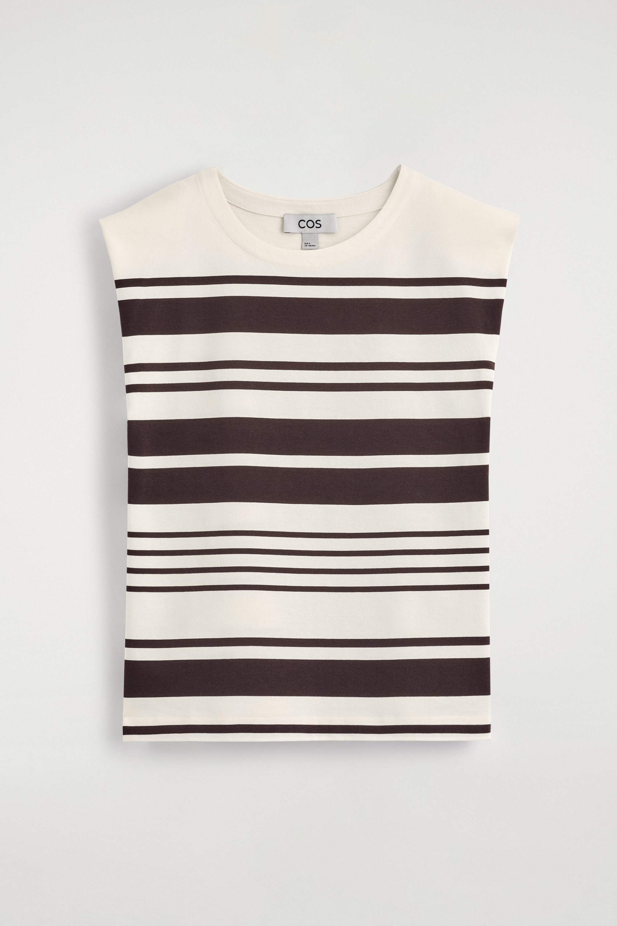 Mouwloze top van katoen-jersey met omgevouwen schouders - wit / bruin / gestreept/WIT