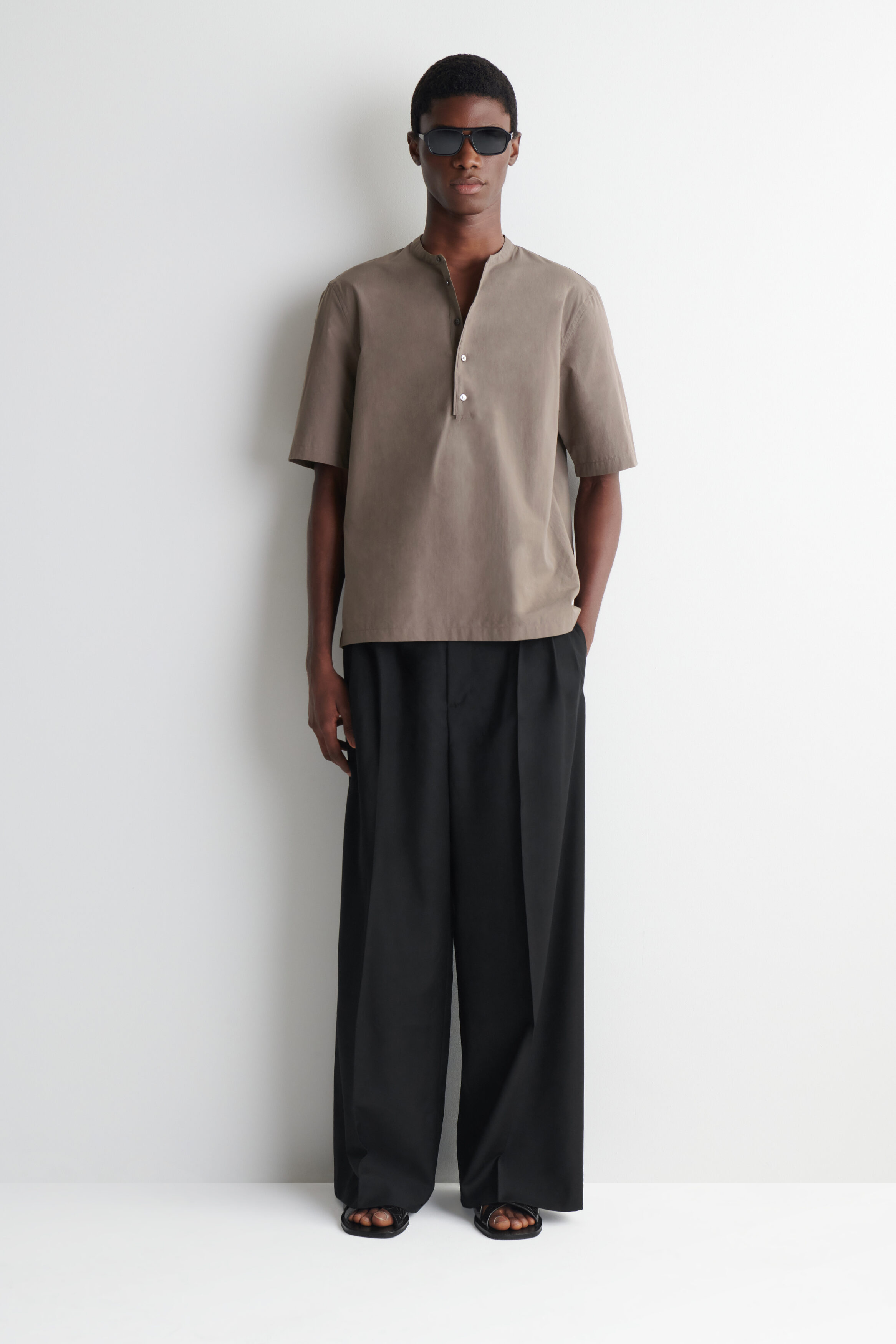 COTTON HENLEY SHIRT - BROWN | COS CA