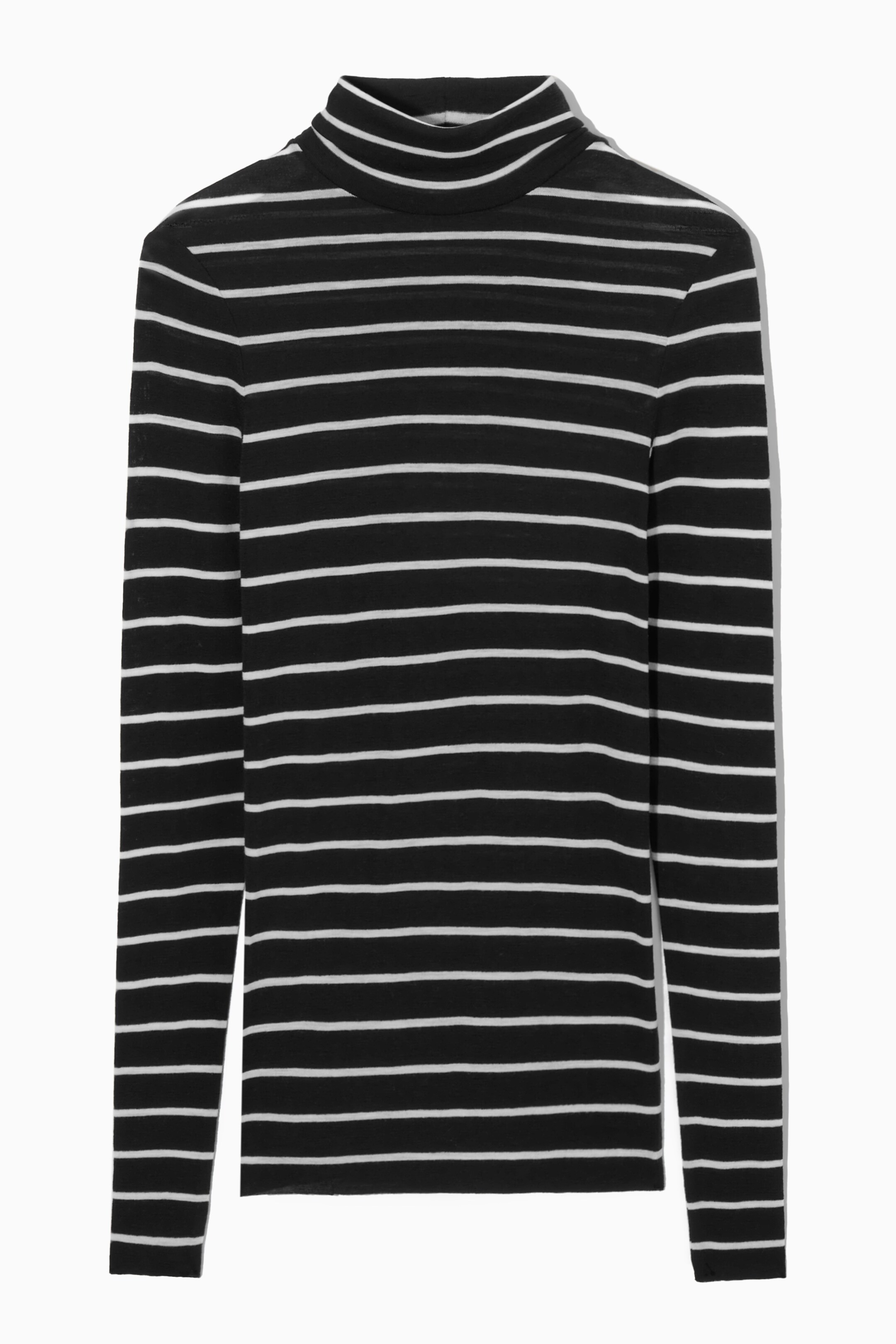 Ingrandisci l'immagine: MERINO WOOL TURTLENECK TOP - BLACK / WHITE / STRIPED - DONNA | H&M CH 1
