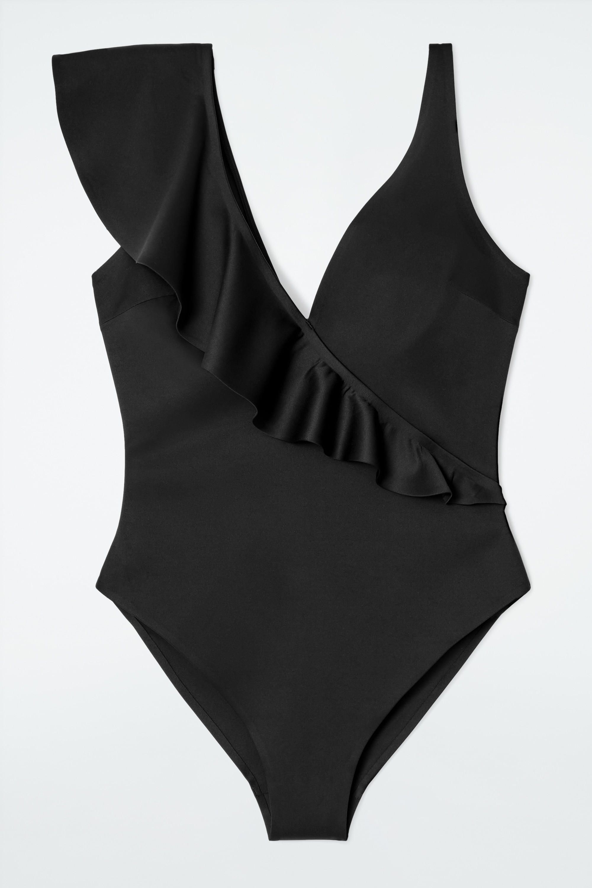 COSTUME DA BAGNO ASIMMETRICO CON VOLANT - NERO