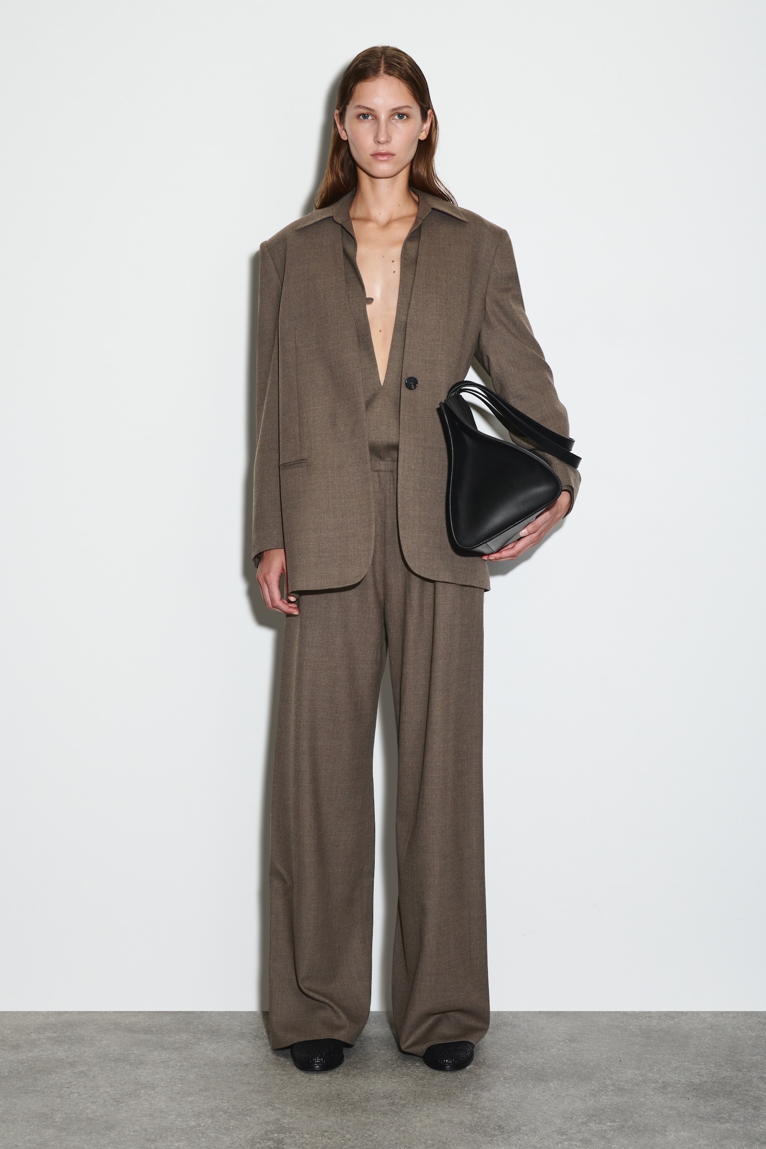 PANTALON LARGE EN LAINE MÉLANGÉE - GRIS