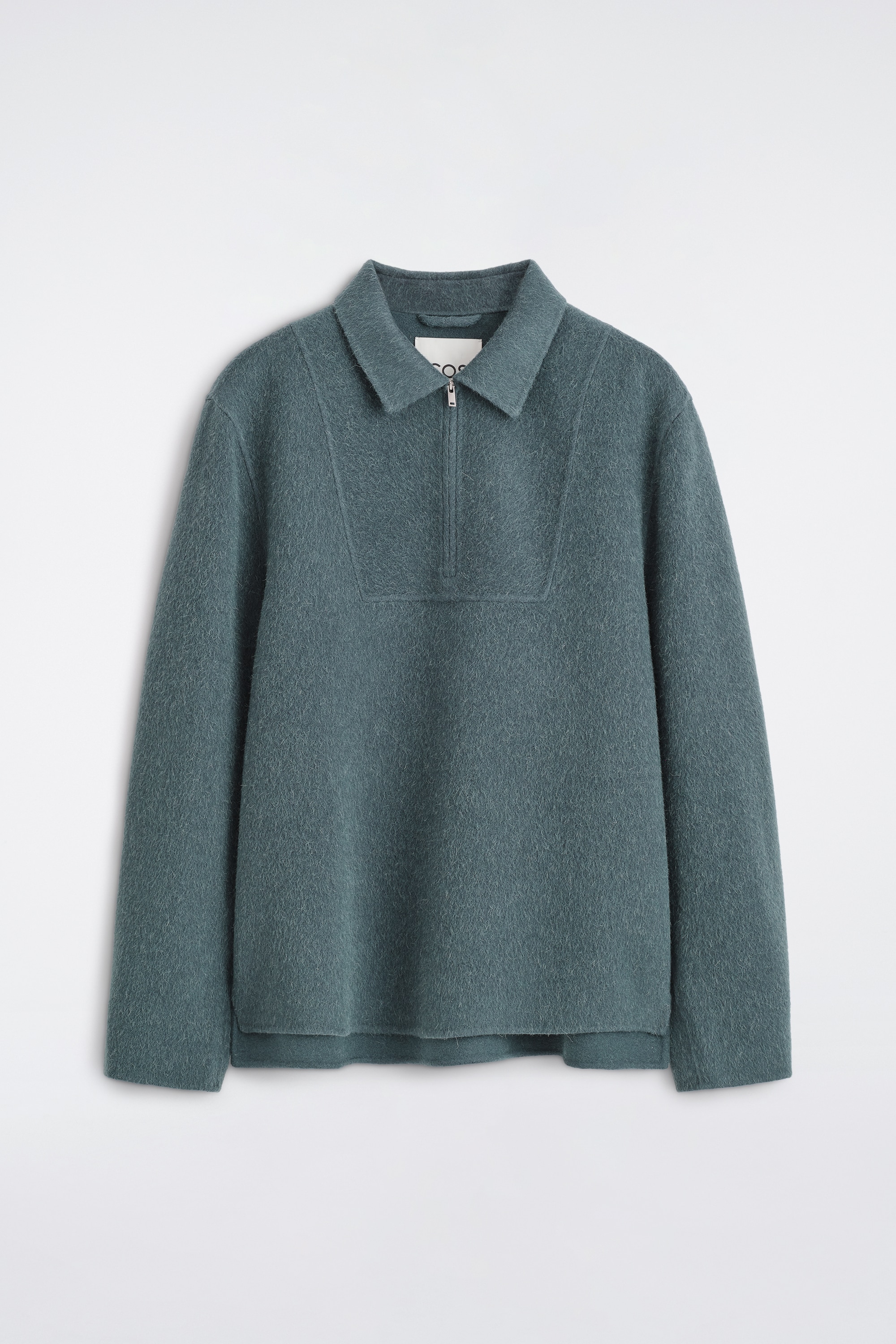 DOUBLE-FACED WOOL-BLEND ZIP-UP OVERSHIRT - DARK TURQUOISE/אפור מלנג'