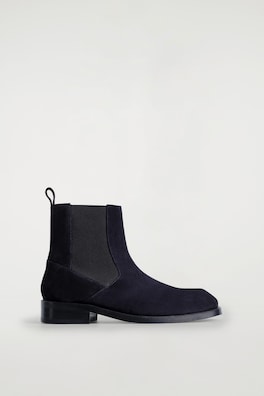 SQUARE-TOE SUEDE CHELSEA BOOTS — NAVY 1