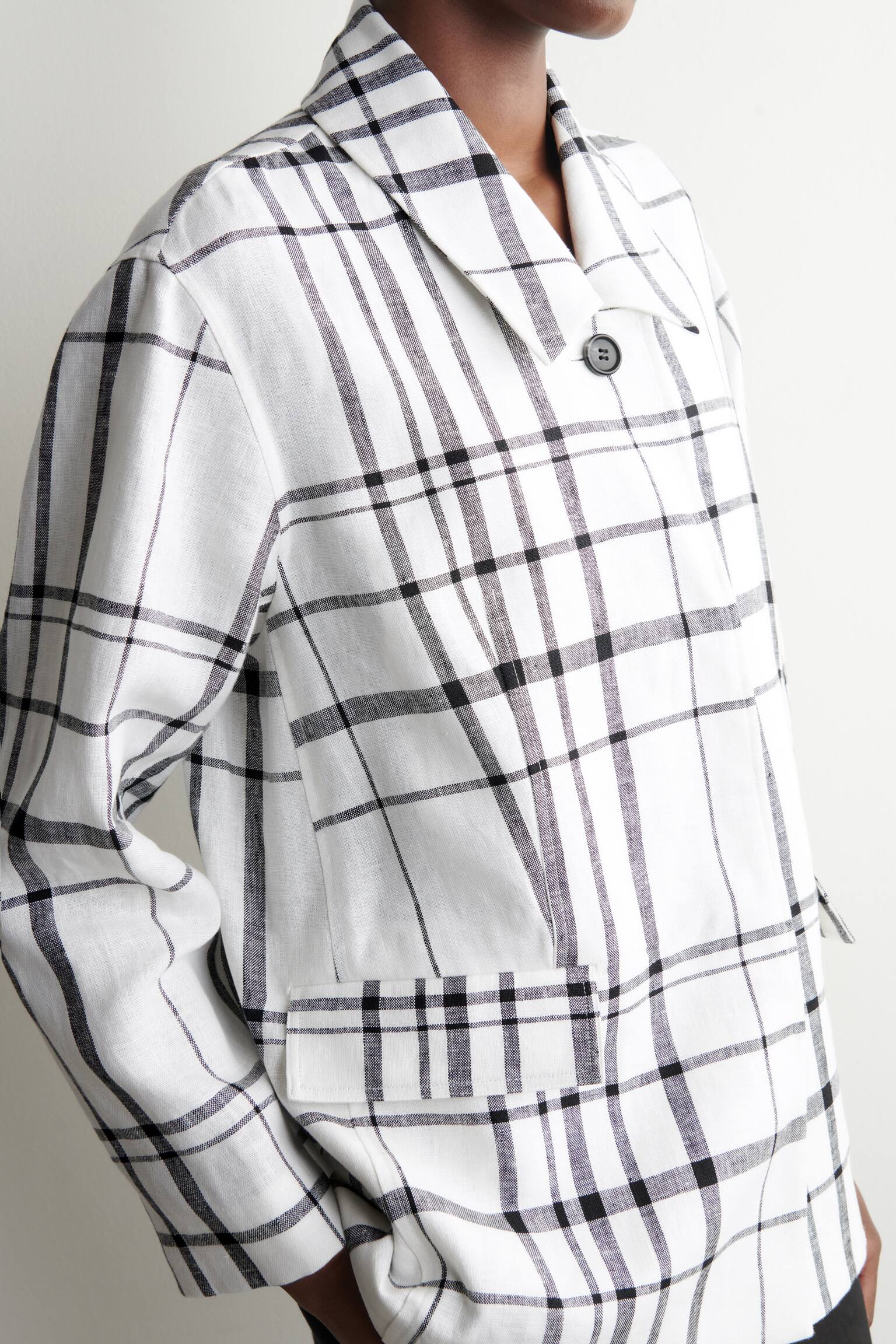 CHAQUETA DE CUADROS DE LINO - BLANCO/NEGRO/A CUADROS - 7