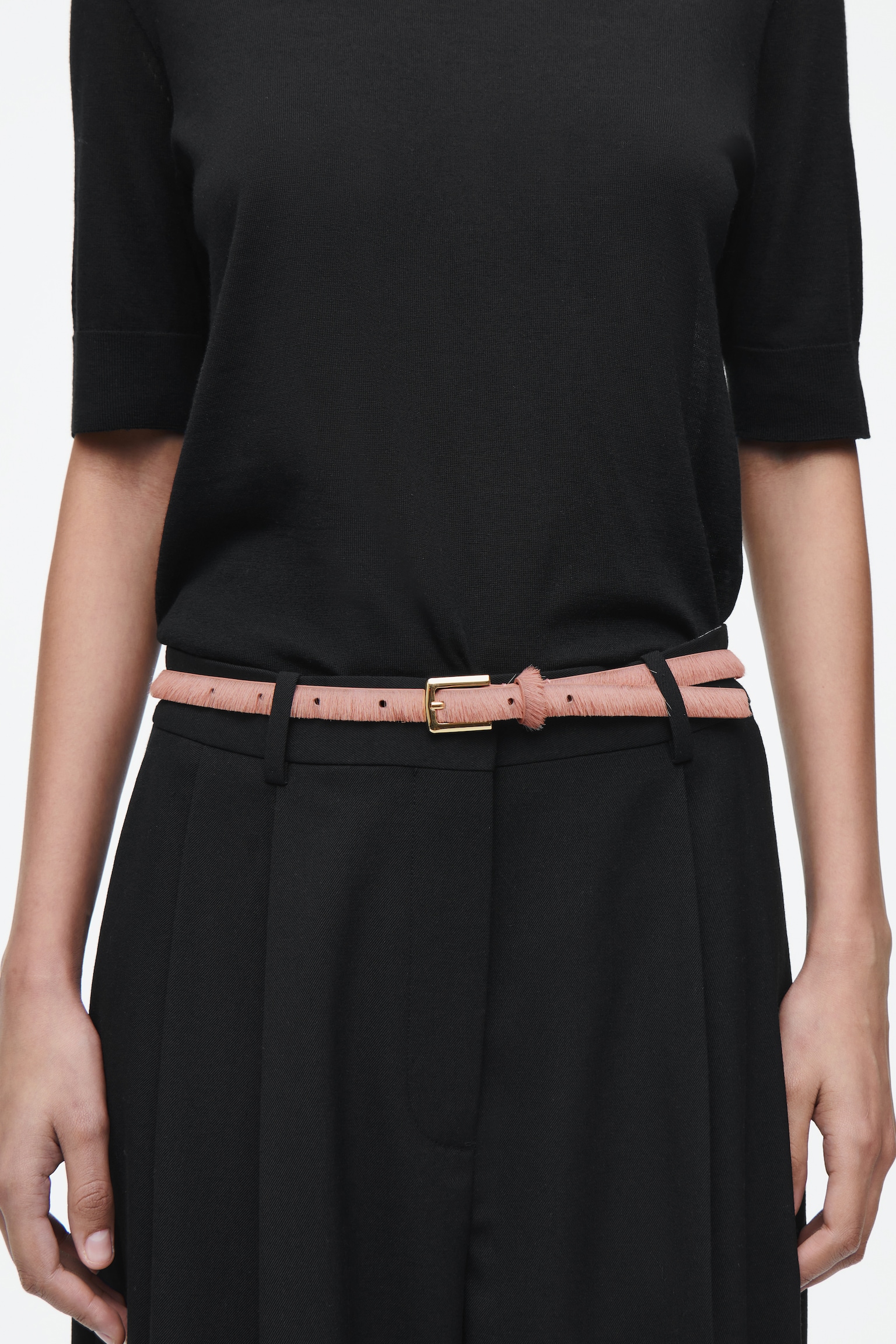 CEINTURE FINE EN CUIR FAÇON POILS DE PONEY - ROSE - 1