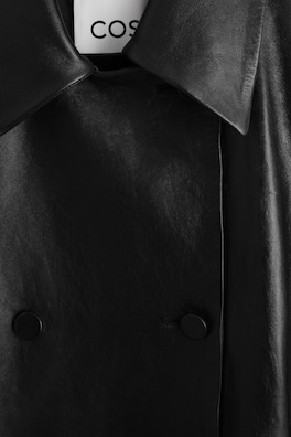OVERSIZED BELTED LEATHER LONG COAT — BLACK 8