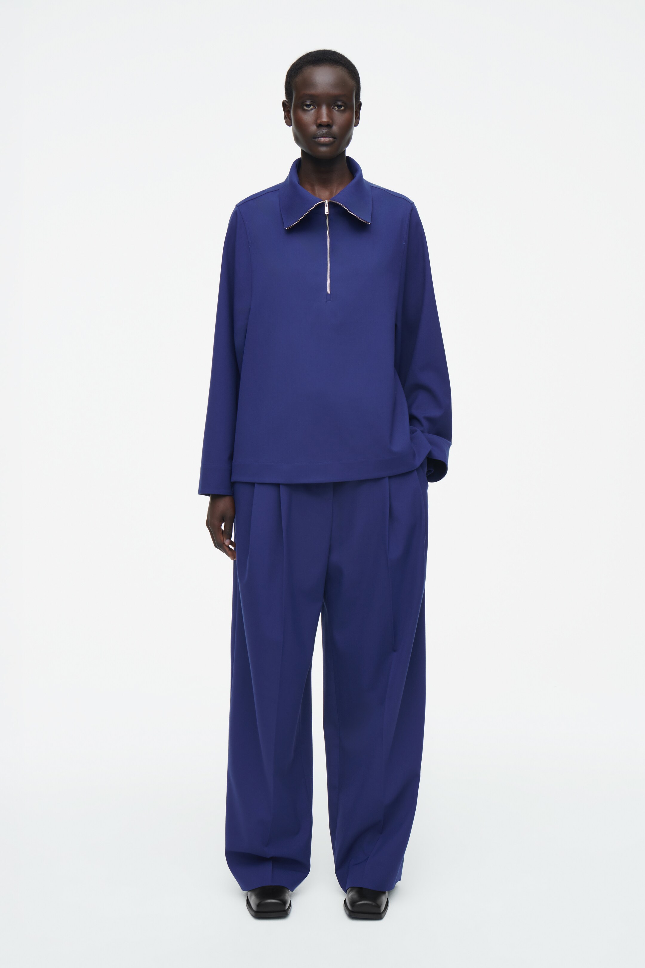 View larger image: WOOL-BLEND HALF-ZIP BLOUSE - BLUE - Ladies | H&M GB 2