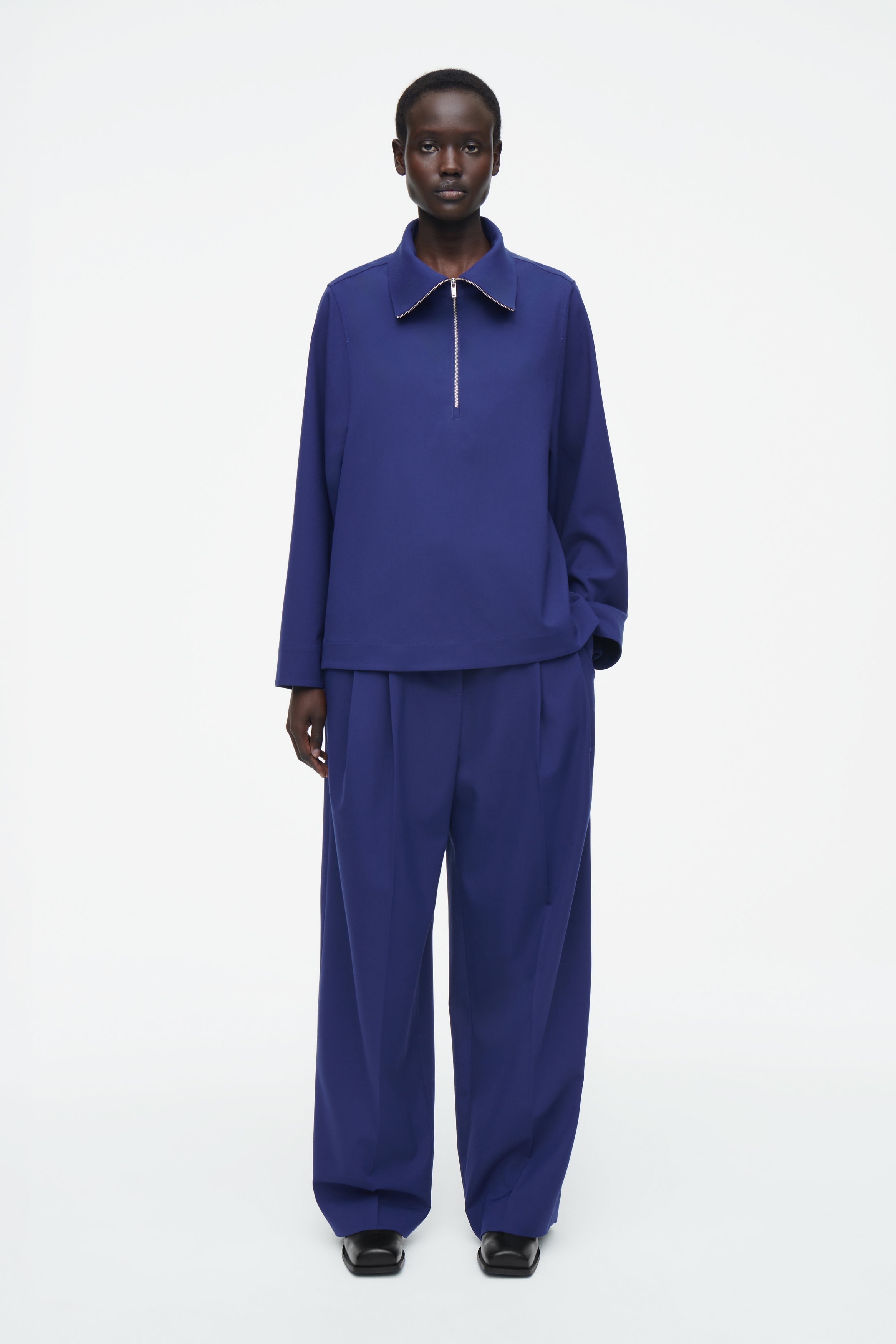 WOOL-BLEND HALF-ZIP BLOUSE - BLUE | COS