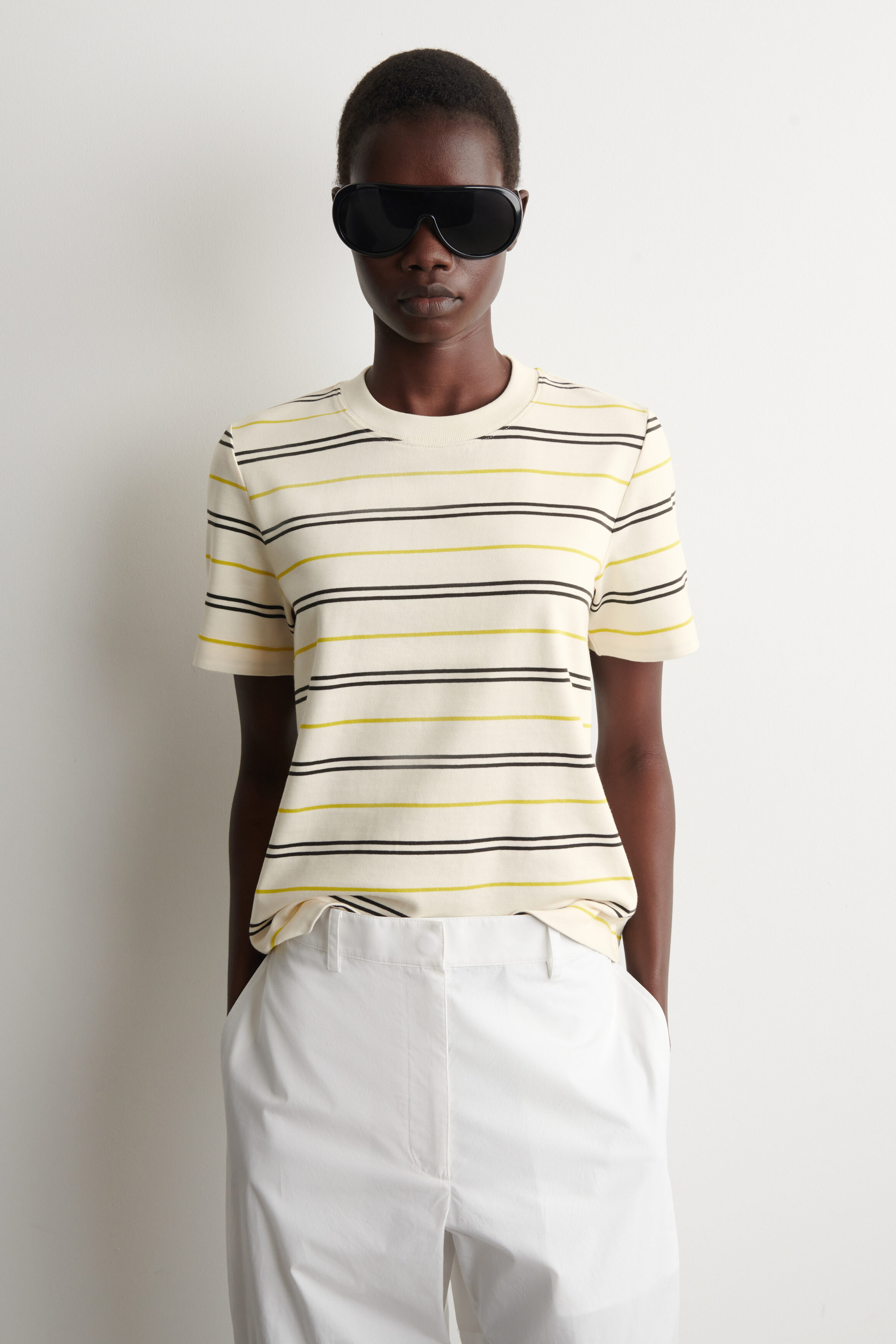 CLEAN CUT T-SHIRT - IVORY / YELLOW / STRIPED | COS US CLEAN CUT T-SHIRT - IVORY / YELLOW / STRIPED | COS US