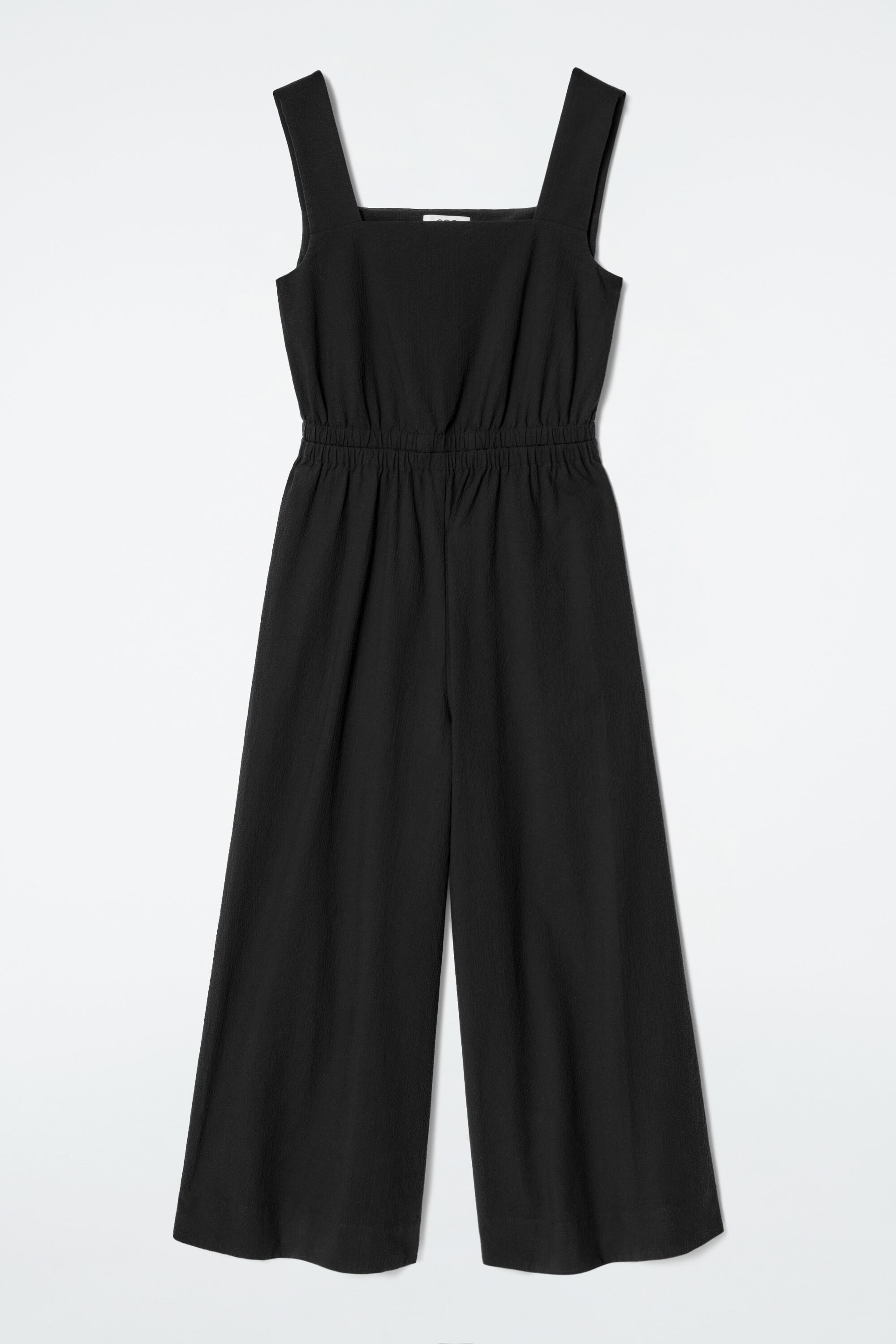 Cocco OPEN-BACK SEERSUCKER WIDE-LEG JUMPSUIT - BLACK | COS