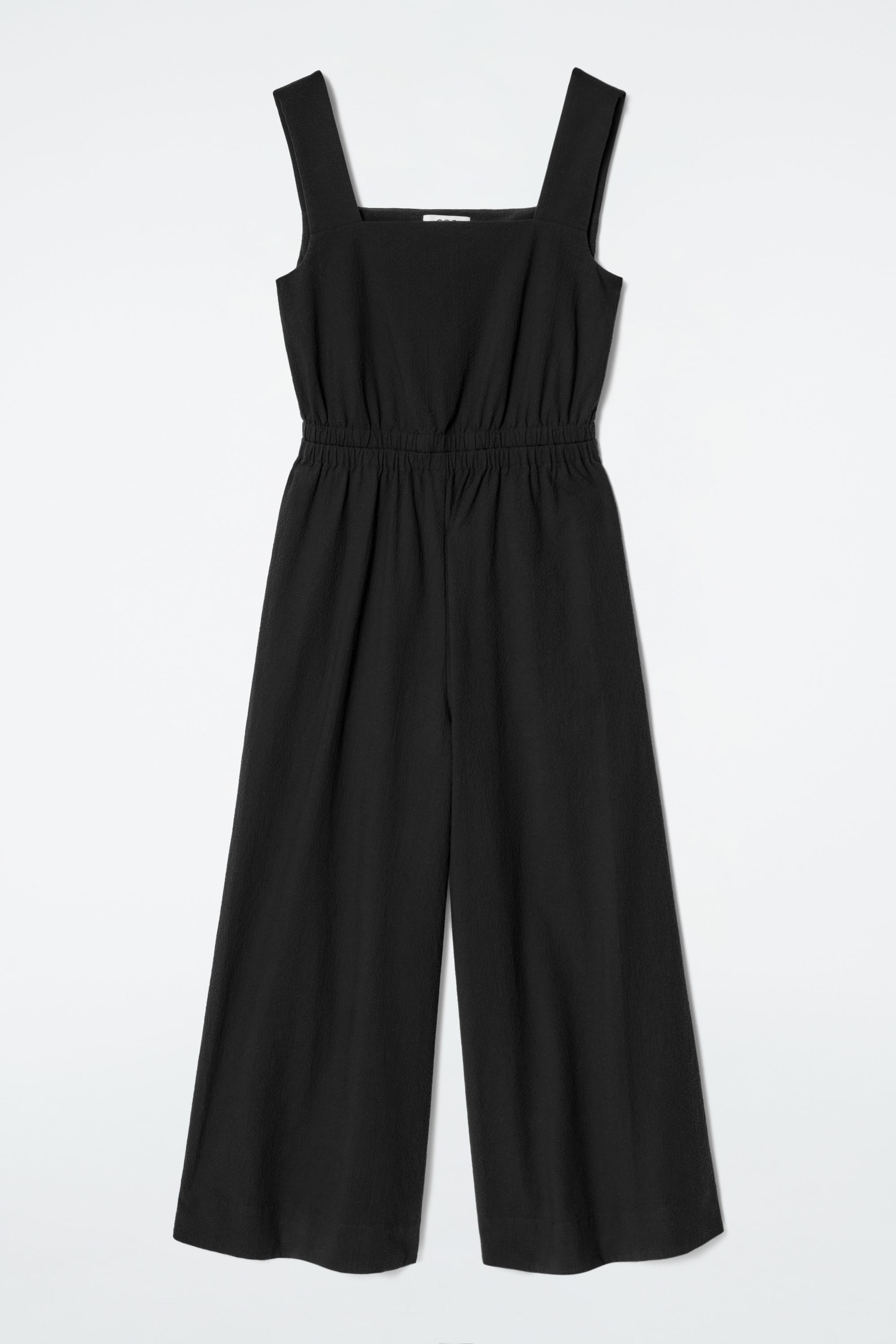 OPEN-BACK SEERSUCKER WIDE-LEG JUMPSUIT