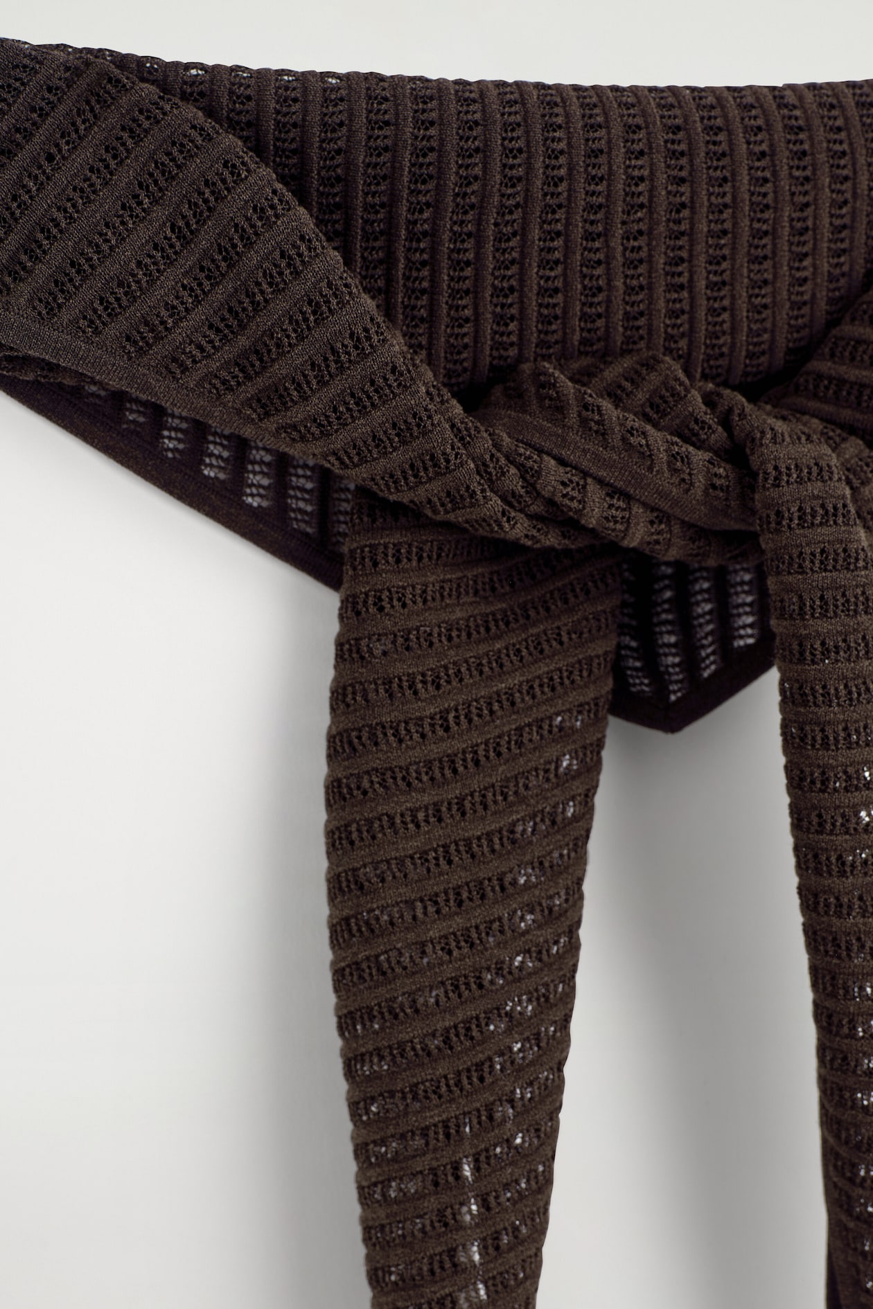 POINTELLE-KNIT TRIANGLE SCARF — BROWN