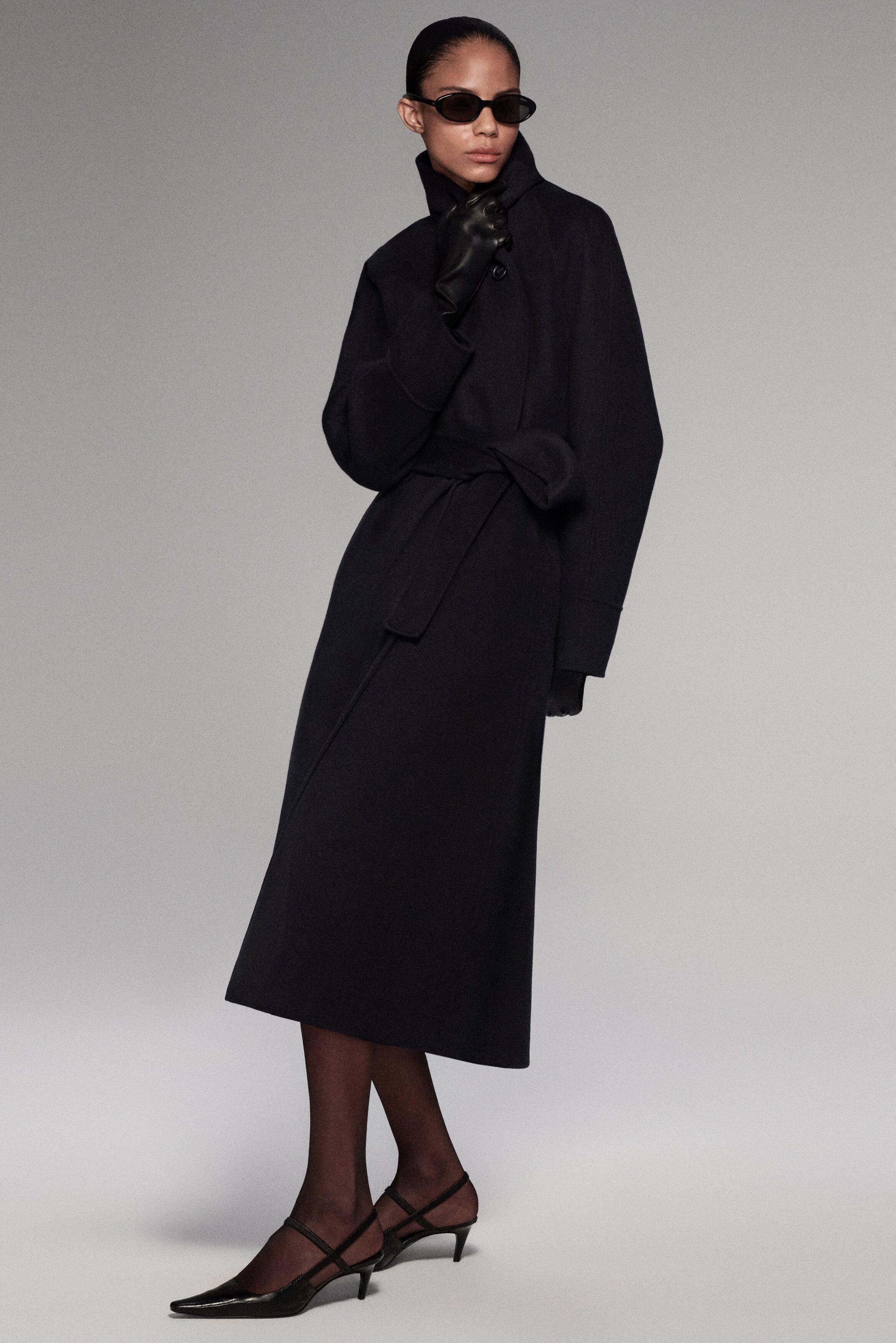 SHAWL-COLLAR DOUBLE-FACED WOOL LONG COAT - NAVY | COS US