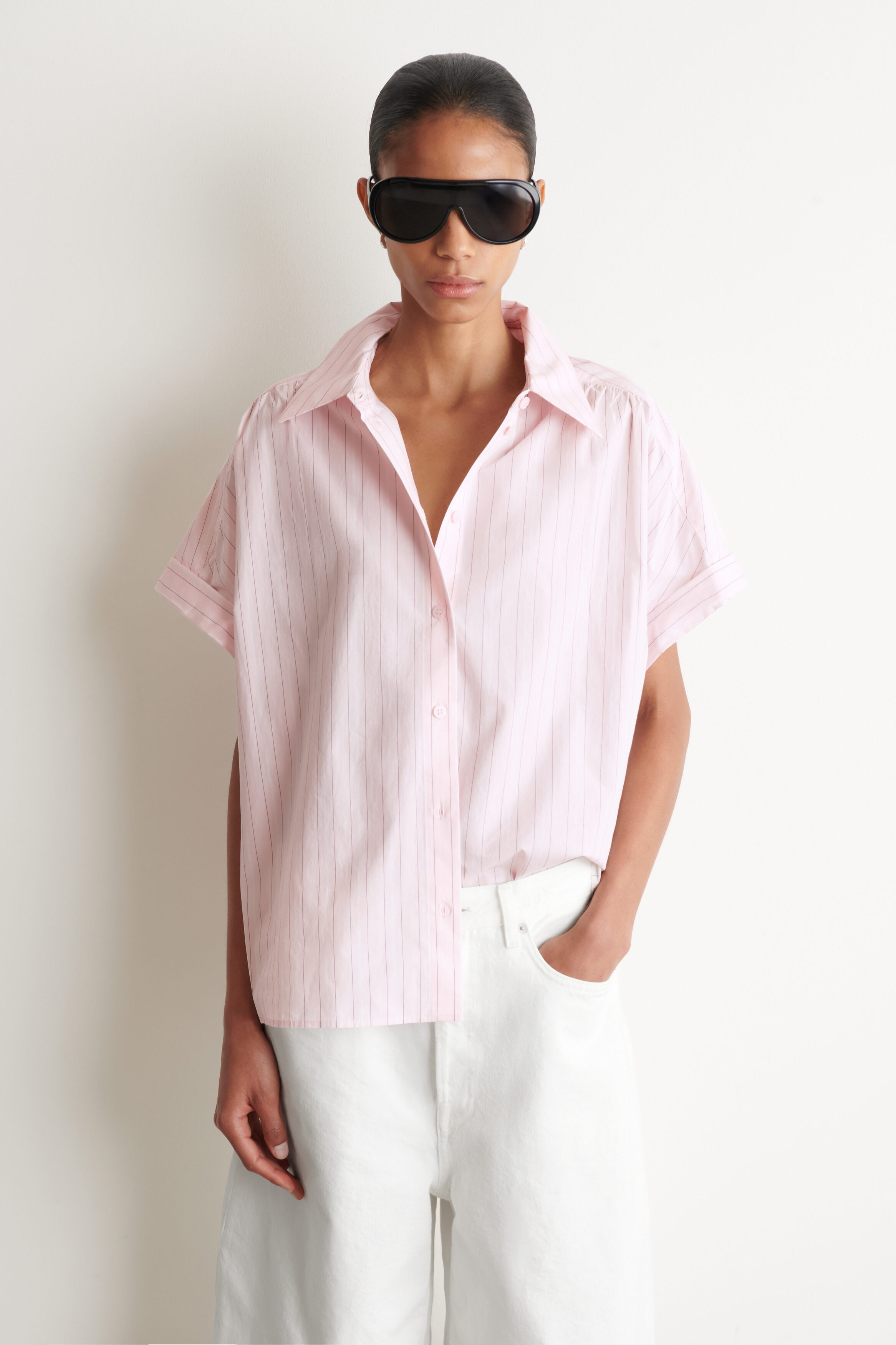 STRIPED SHORT-SLEEVED COTTON SHIRT - PINK / STRIPED | COS US