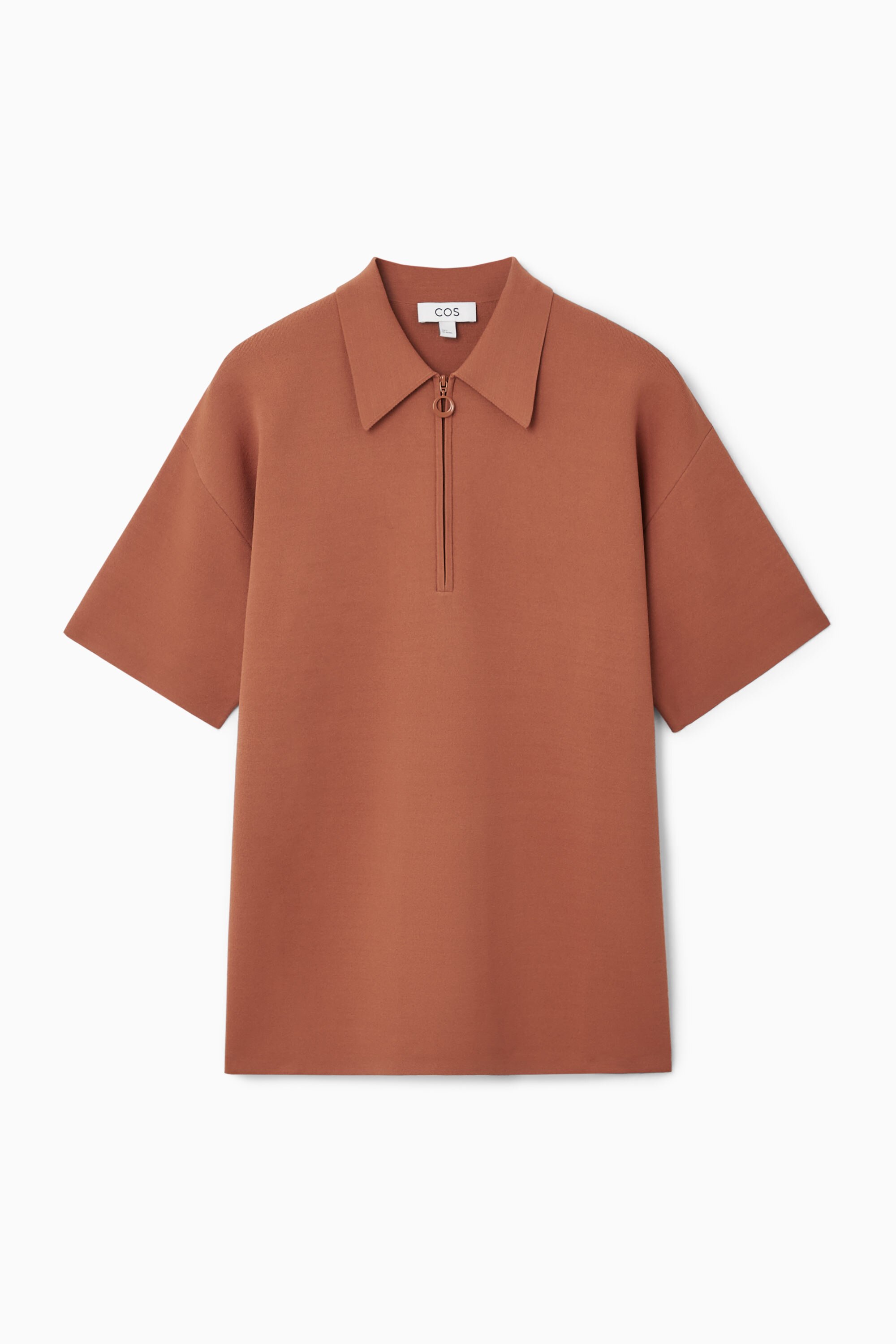 DOUBLE-FACED KNITTED ZIP-UP POLO SHIRT - RUST | COS US